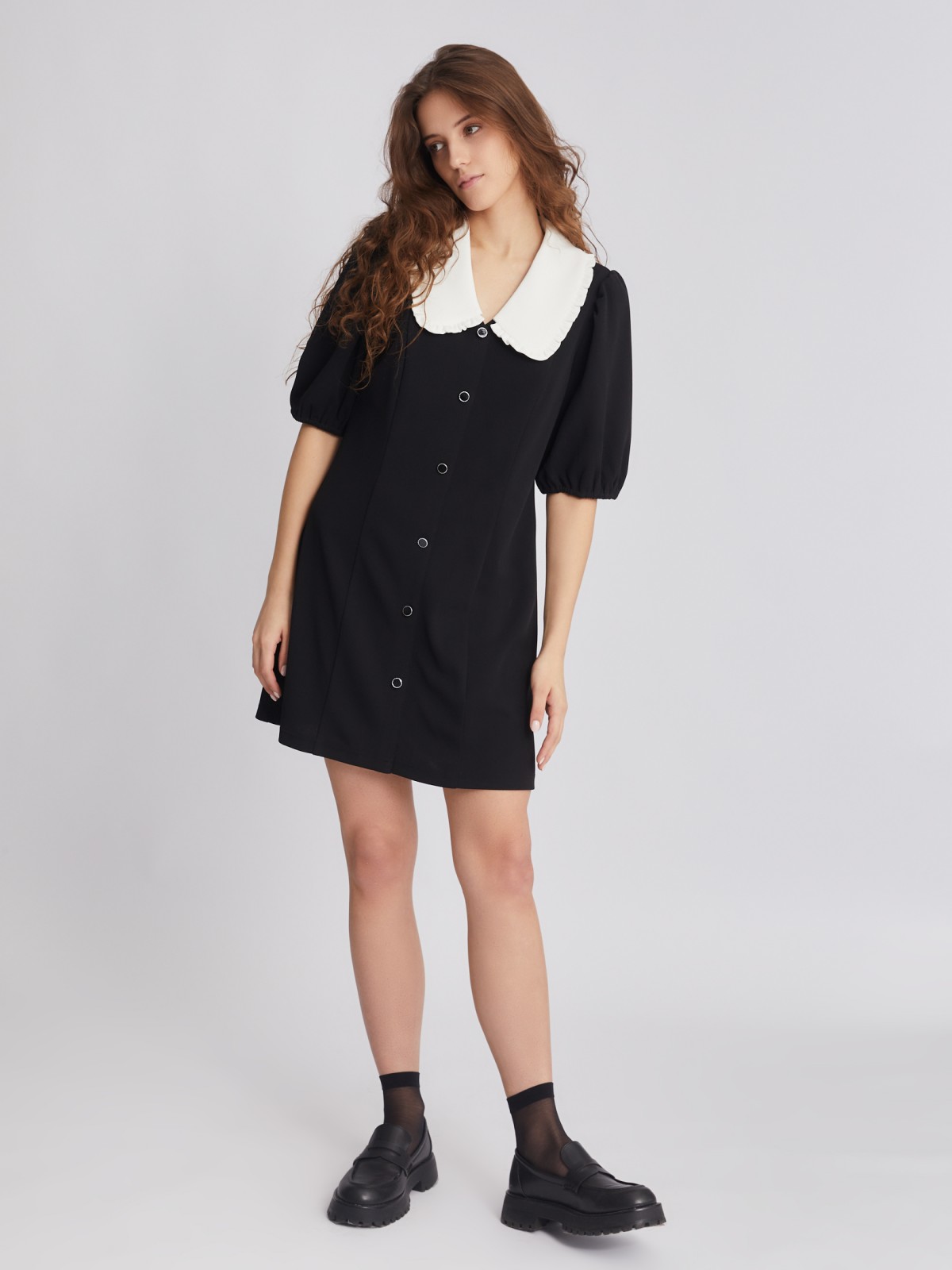 Платье длины мини с акцентным воротником zolla 223318159121, цвет черный, размер XS - фото 2