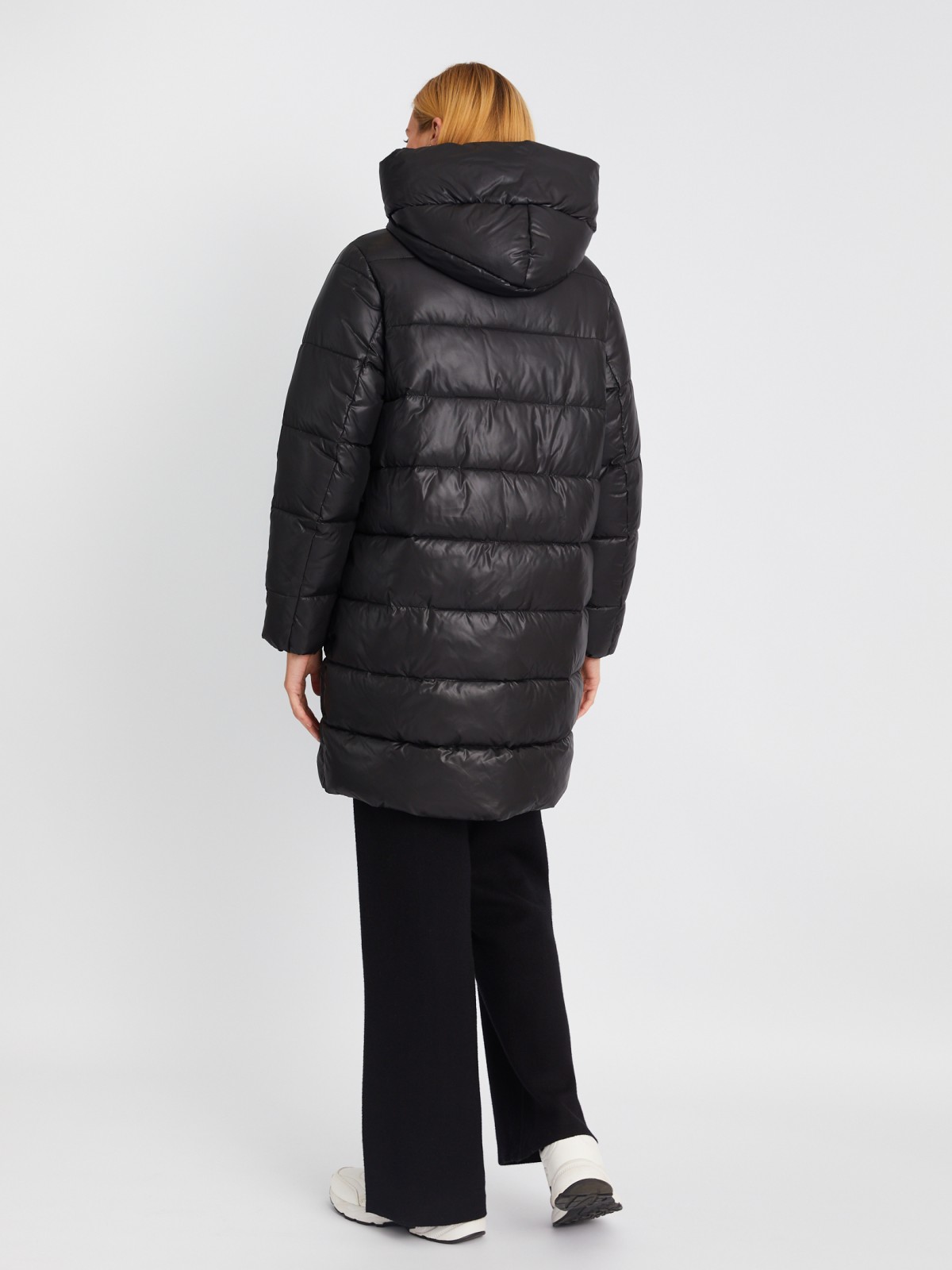 Тёплая стёганая куртка на молнии с капюшоном zolla 023345212124, цвет черный, размер XS - фото 6