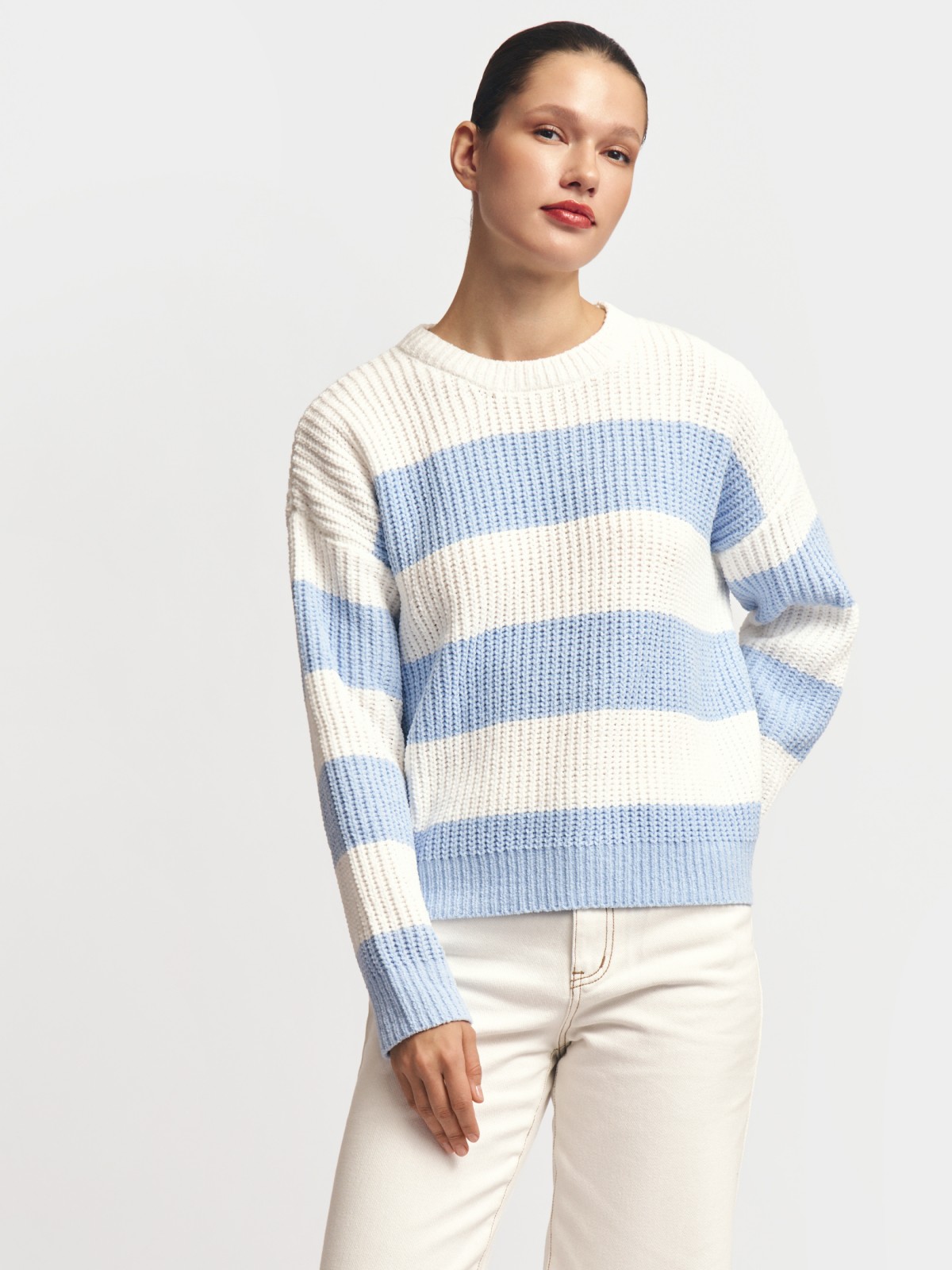 Вязаный джемпер из синели в полоску