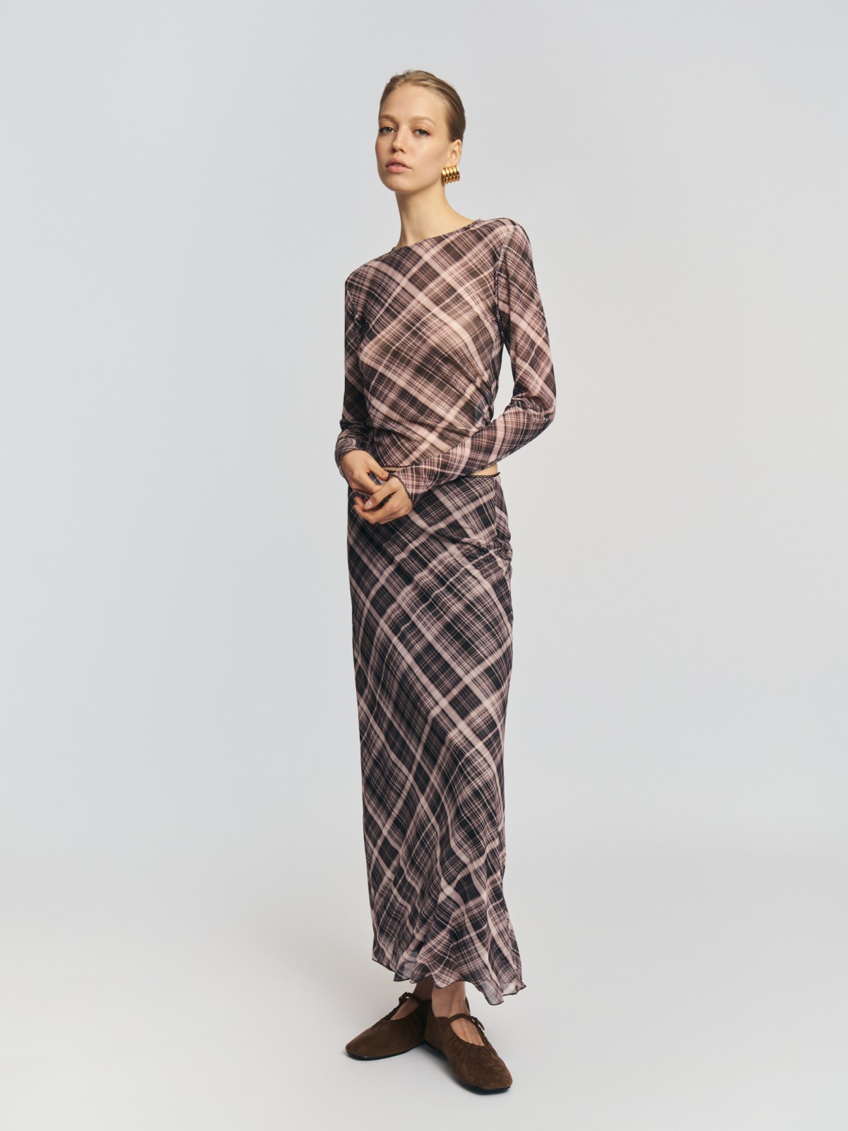 Юбка макси в клетку на резинке