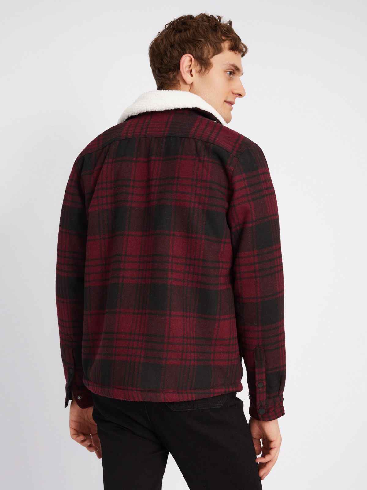 Утеплённая куртка-рубашка с экомехом и узором в клетку zolla 013335859034, цвет красный, размер XL - фото 6
