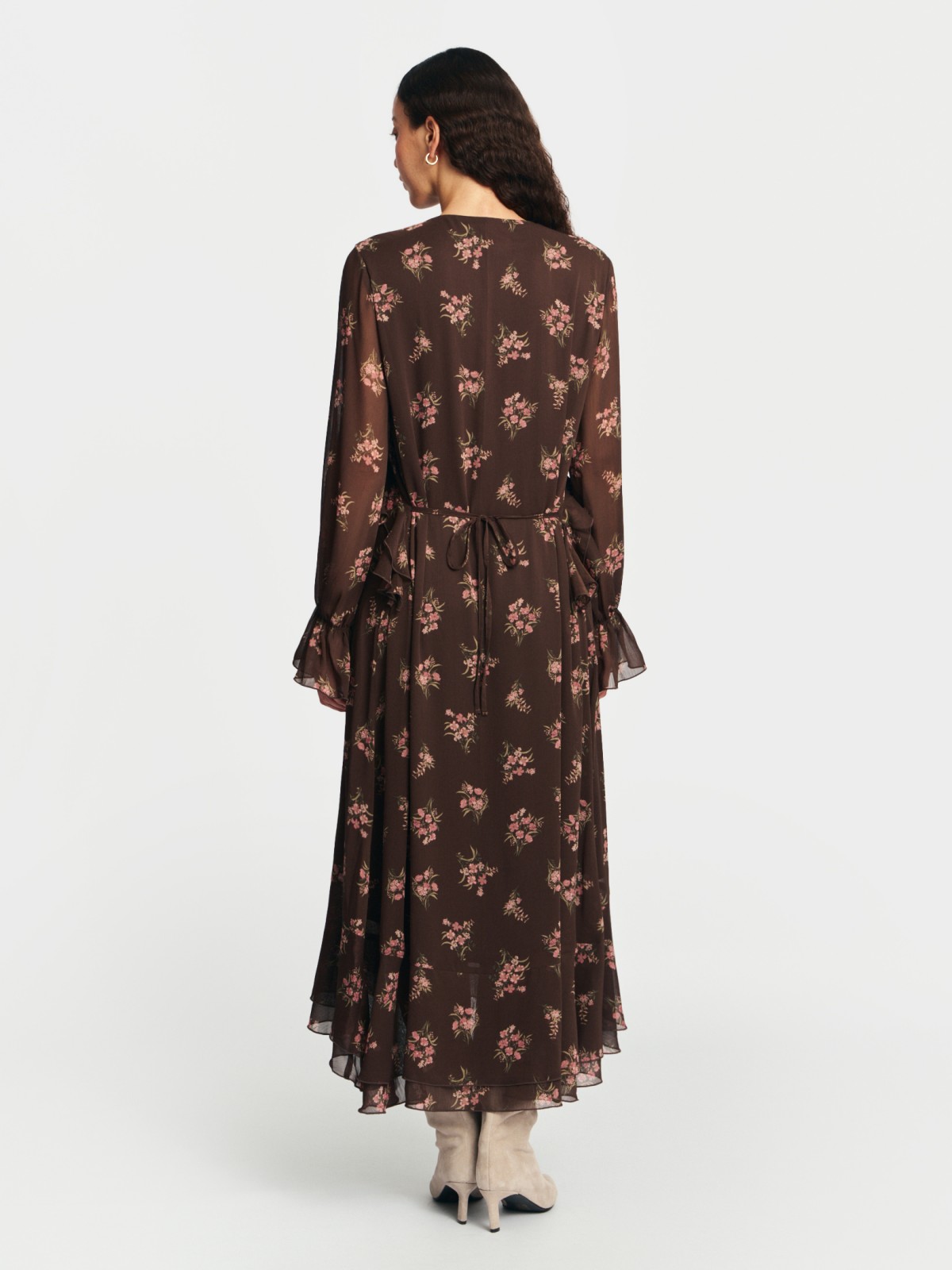 Платье макси из шифона с воланами