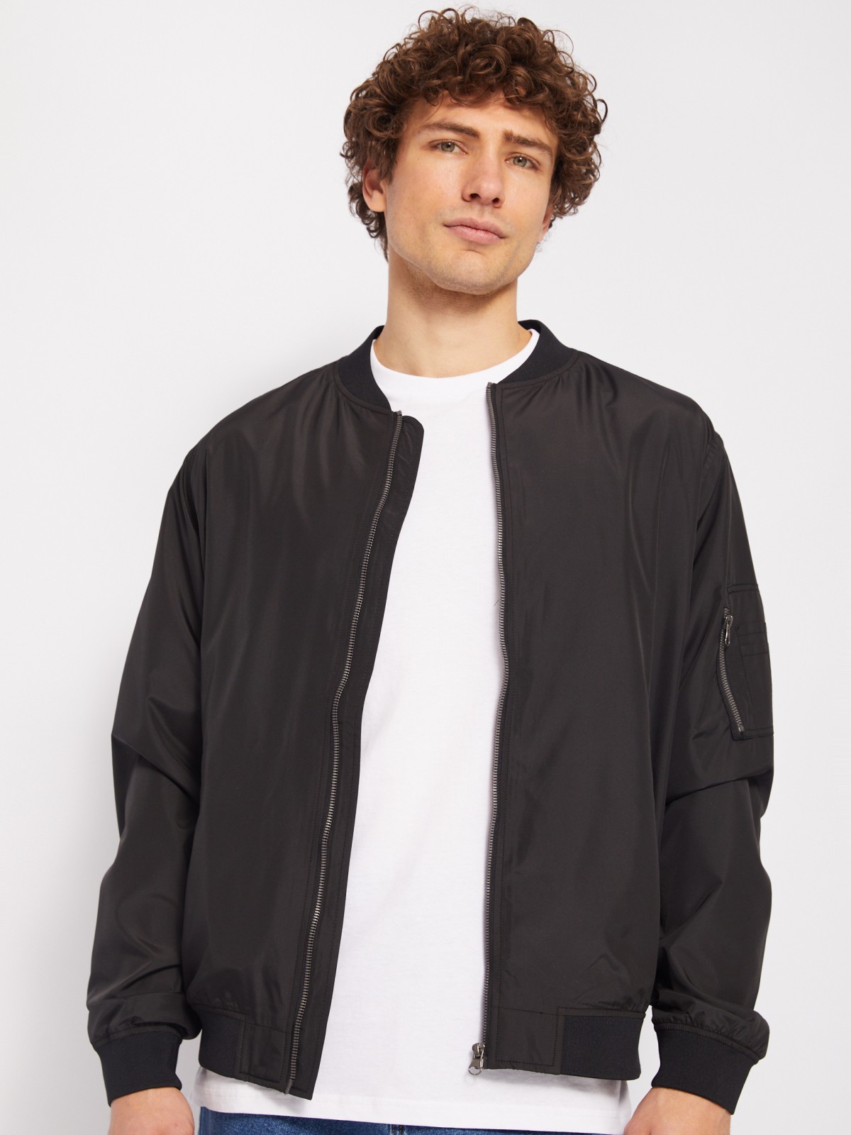 Куртка-бомбер на молнии без утеплителя zolla 01421564X034, цвет черный, размер M - фото 1
