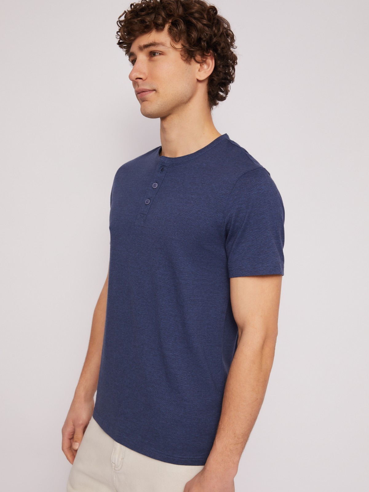 Футболка хенли в полоску с коротким рукавом