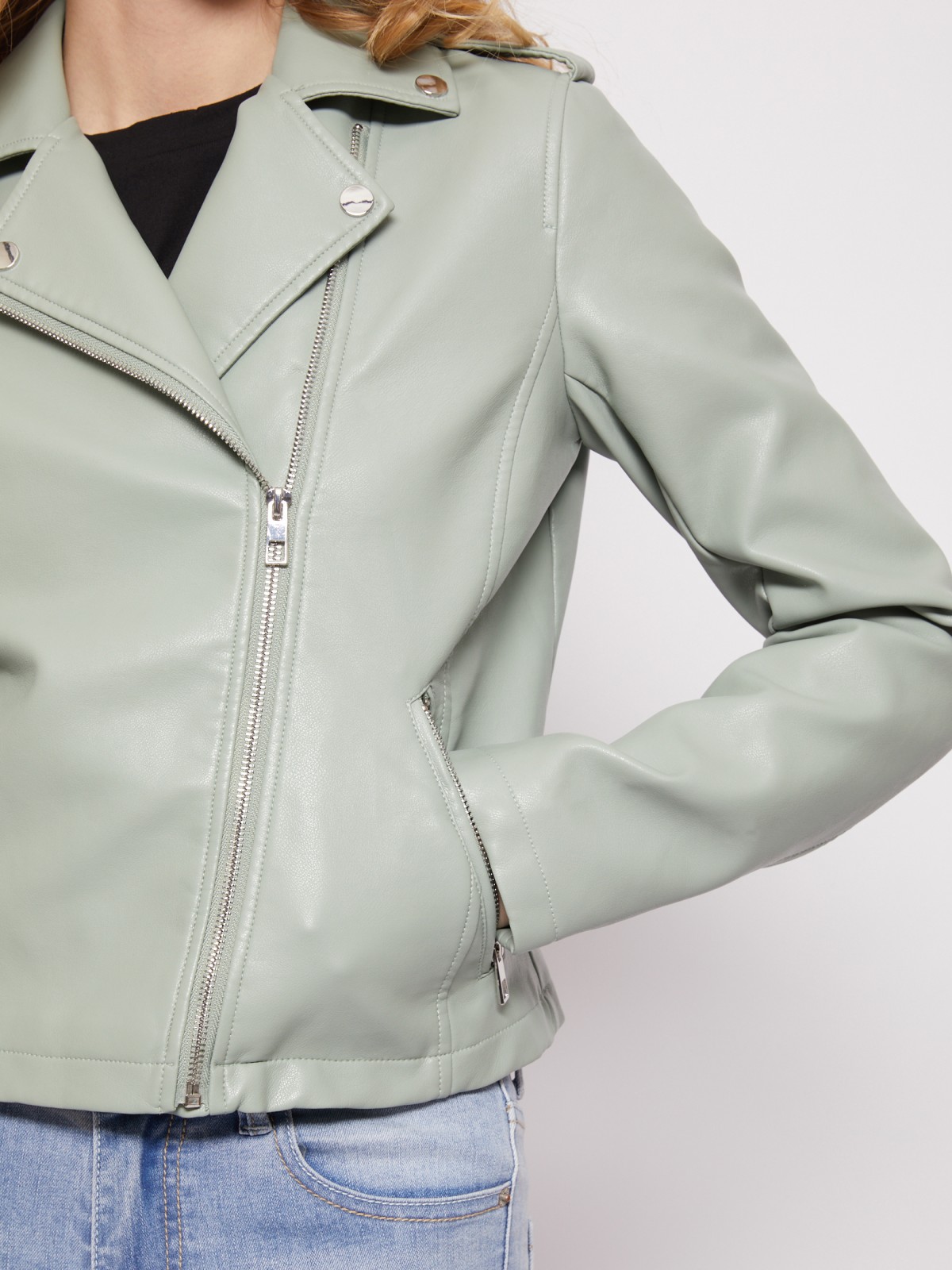 Куртка из искусственной кожи zolla 021215P02064, цвет мятный, размер XS - фото 4