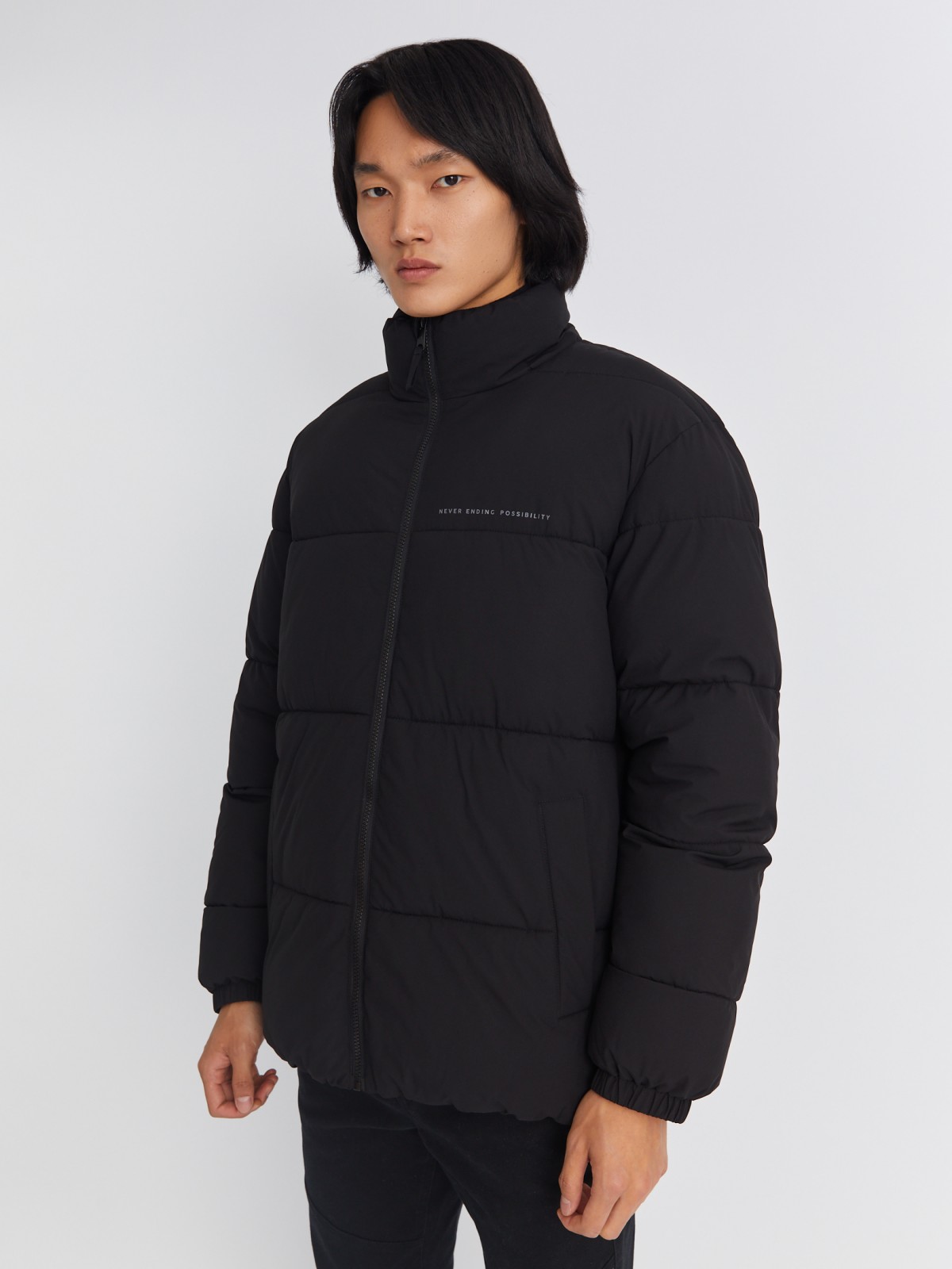 Тёплая стёганая куртка на молнии с воротником-стойкой zolla 01334510L134, цвет черный, размер S - фото 4