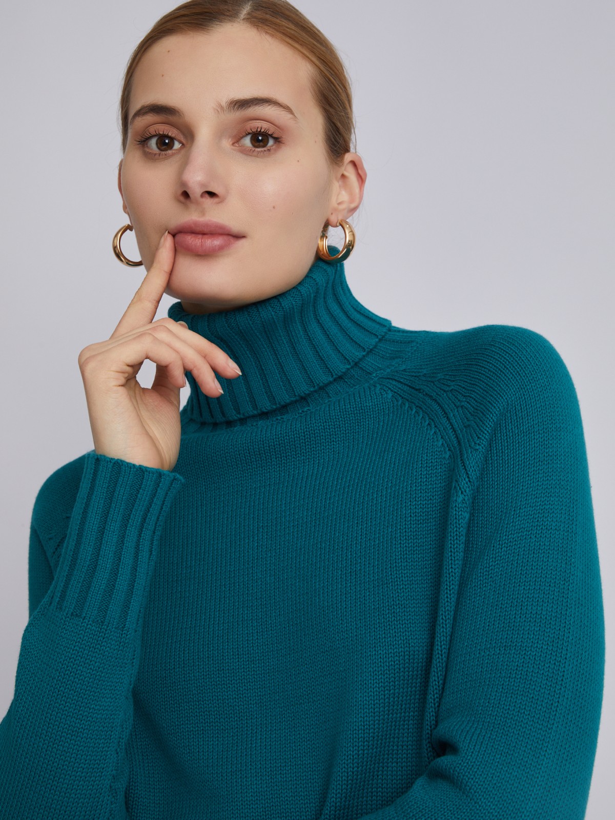 Вязаный свитер из хлопка и акрила с воротником-гольф