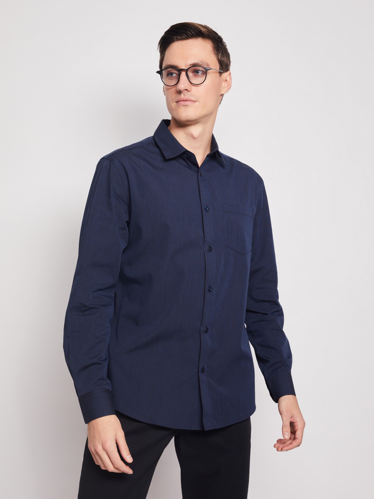 Рубашка в полоску с длинным рукавом zolla 012112159042, цвет темно-синий, размер M - фото 3