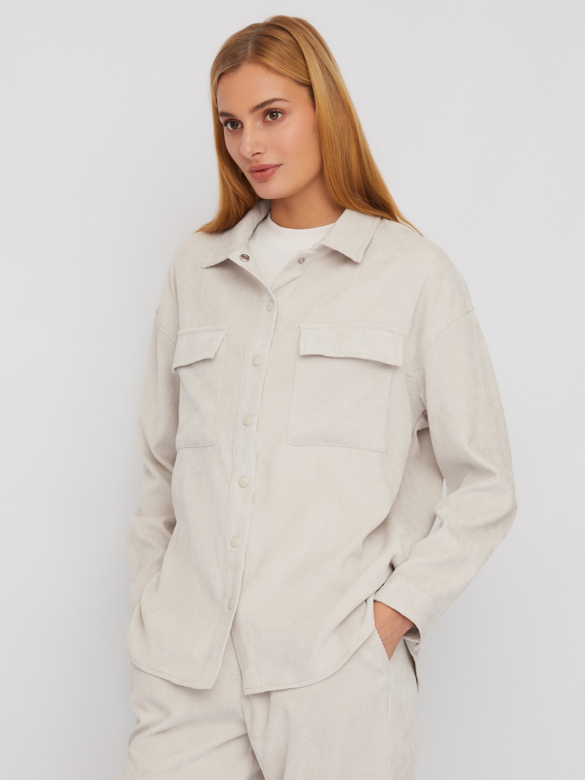 Вельветовая куртка-рубашка свободного силуэта zolla 02411540L023, цвет светло-серый, размер XXS - фото 3