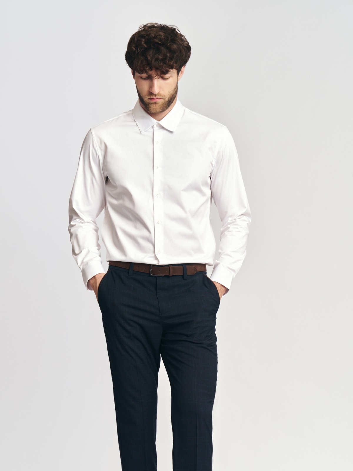 Однотонная рубашка с длинным рукавом