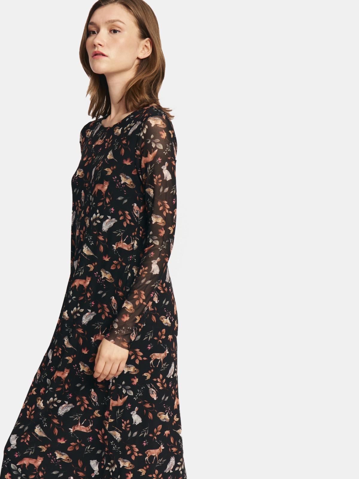 Платье миди из сетки с лесным принтом