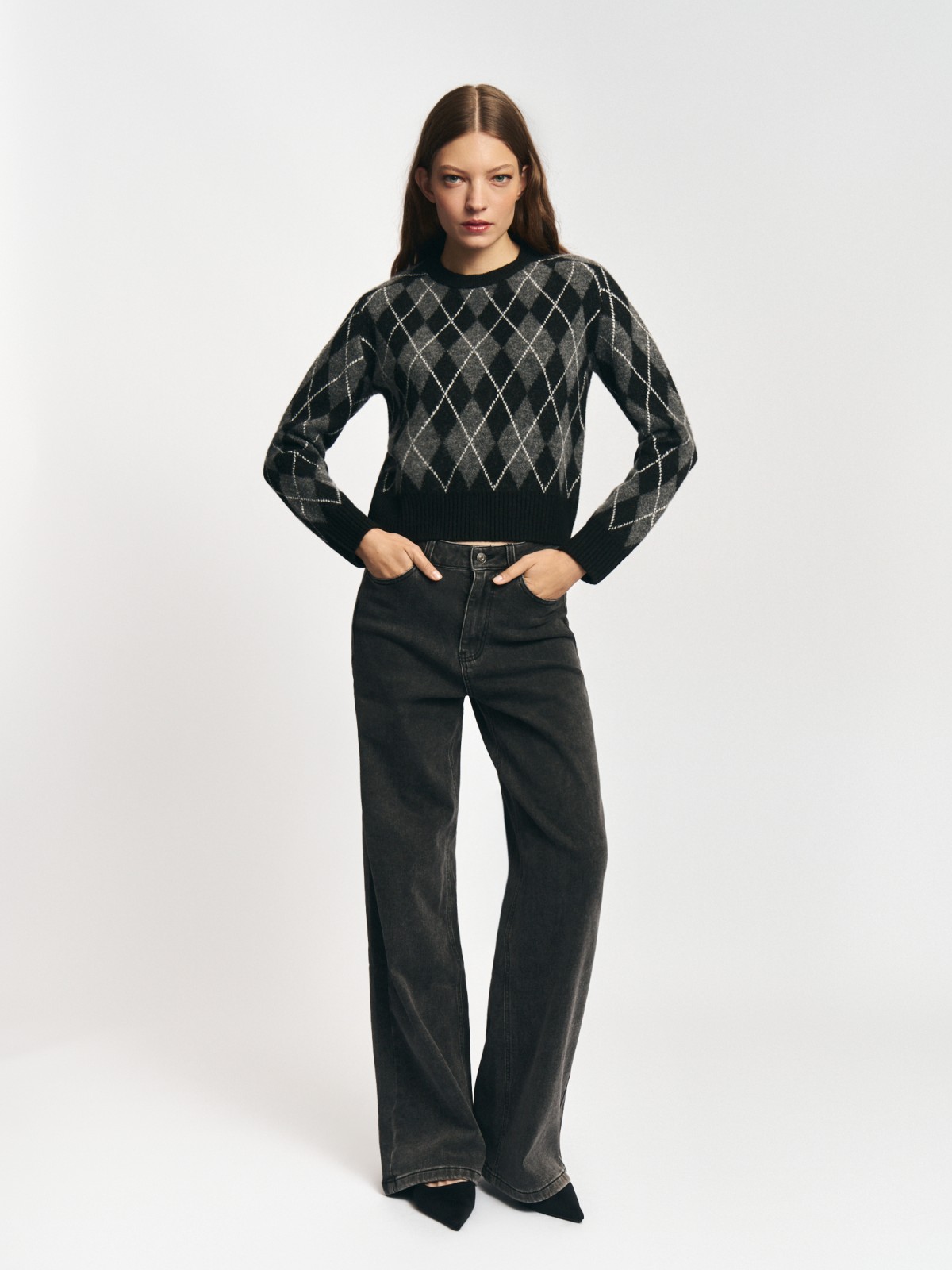 Вязаный джемпер с узором в ромб