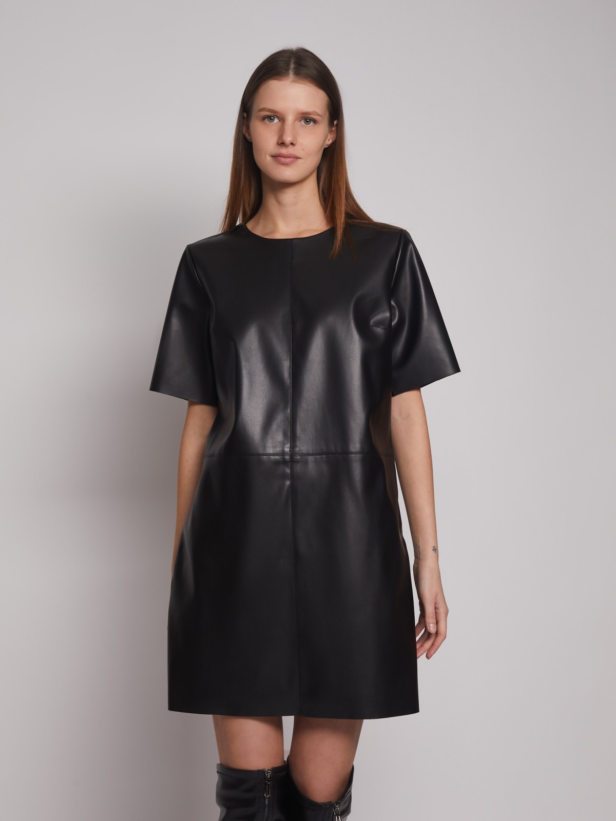 Платье-футболка из экокожи zolla 023128230263, цвет черный, размер S - фото 2