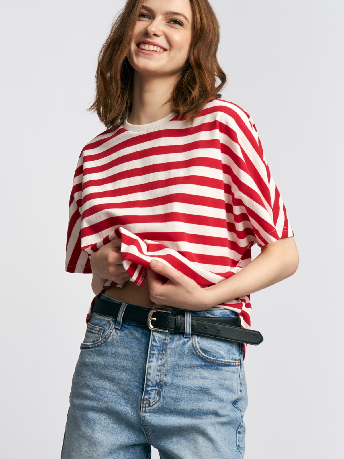 Футболка из хлопка в полоску с коротким рукавом