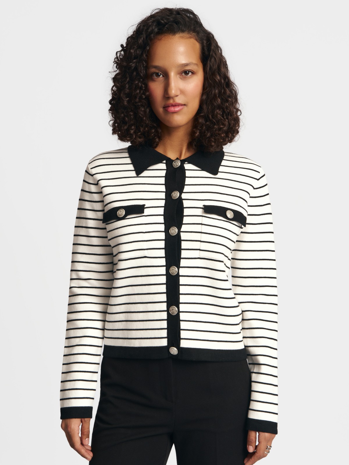 Кардиган-жакет в полоску на пуговицах