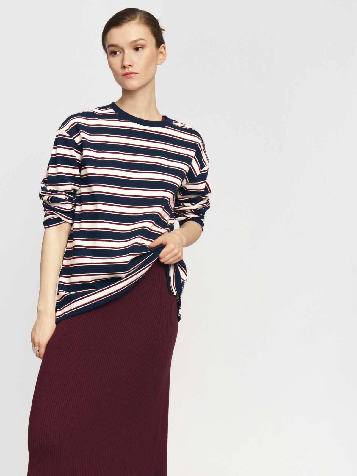 Лонгслив оверсайз из хлопка в полоску