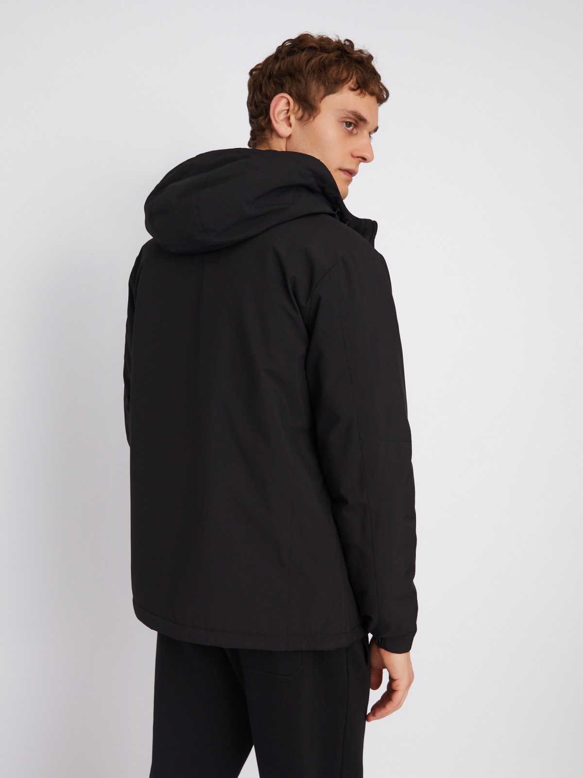 Утеплённая куртка на синтепоне с капюшоном и кулиской по низу zolla 01333510L124, цвет черный, размер XXL - фото 6