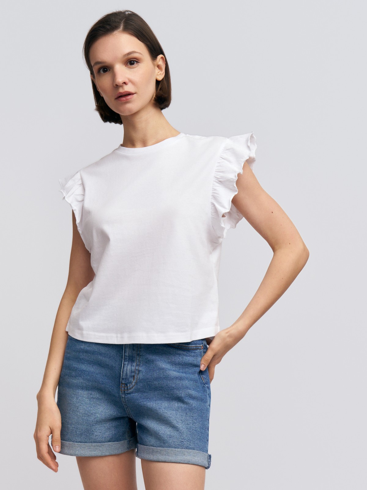 Топ из хлопка с рукавами-воланами