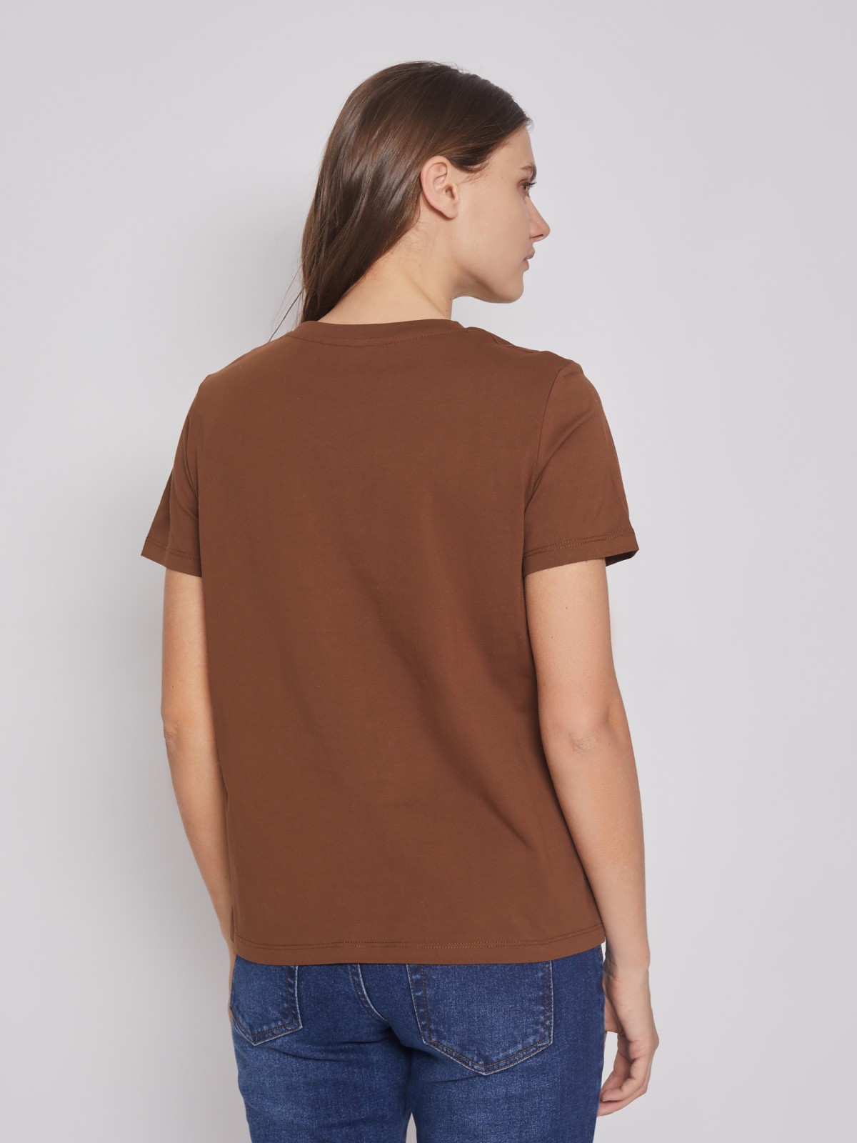Однотонная футболка с коротким рукавом zolla 22231321Y072, цвет коричневый, размер XS - фото 6
