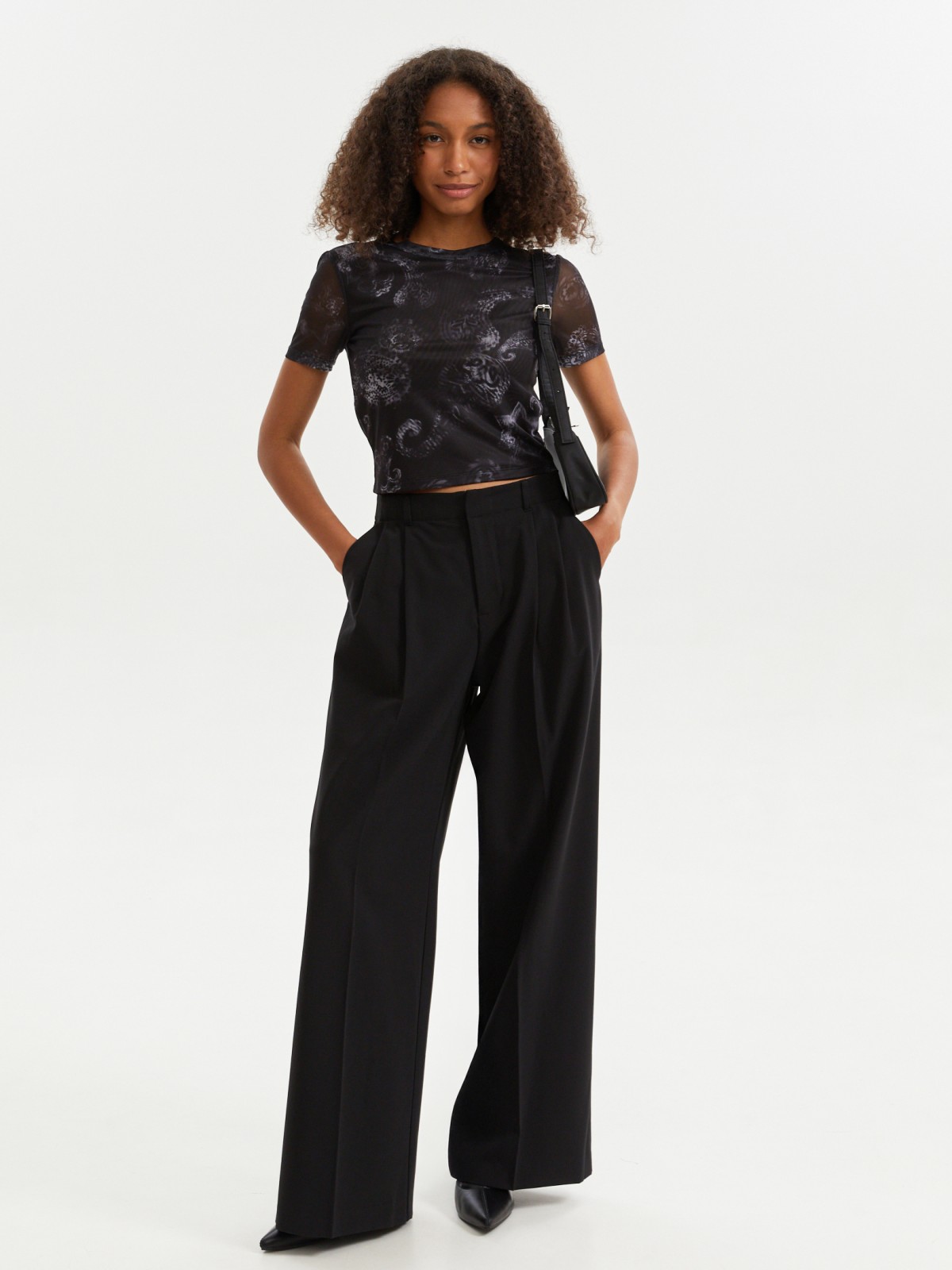 Топ-футболка из сетки с принтом