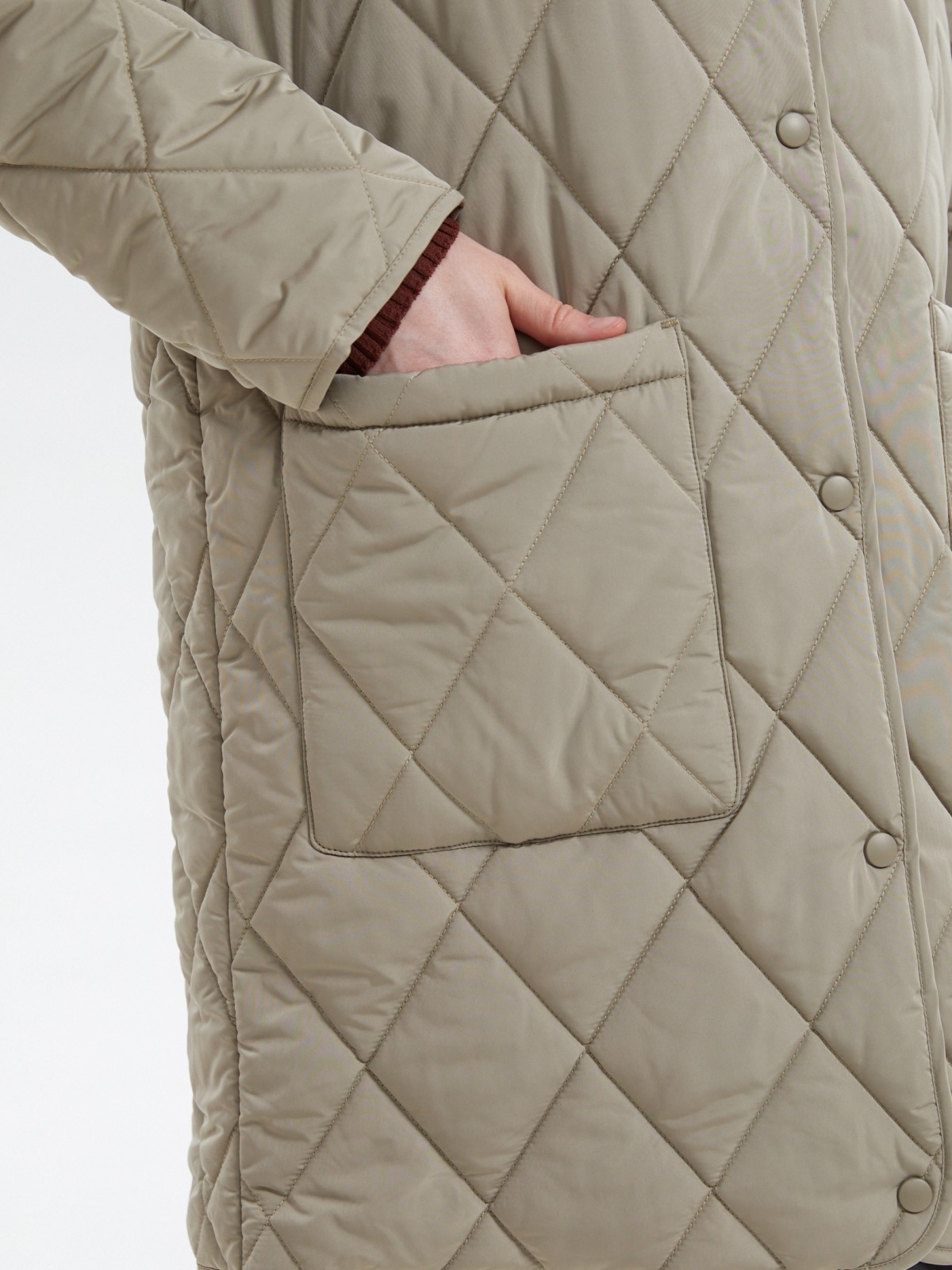 Стёганая куртка-пальто с капюшоном и рукавами реглан