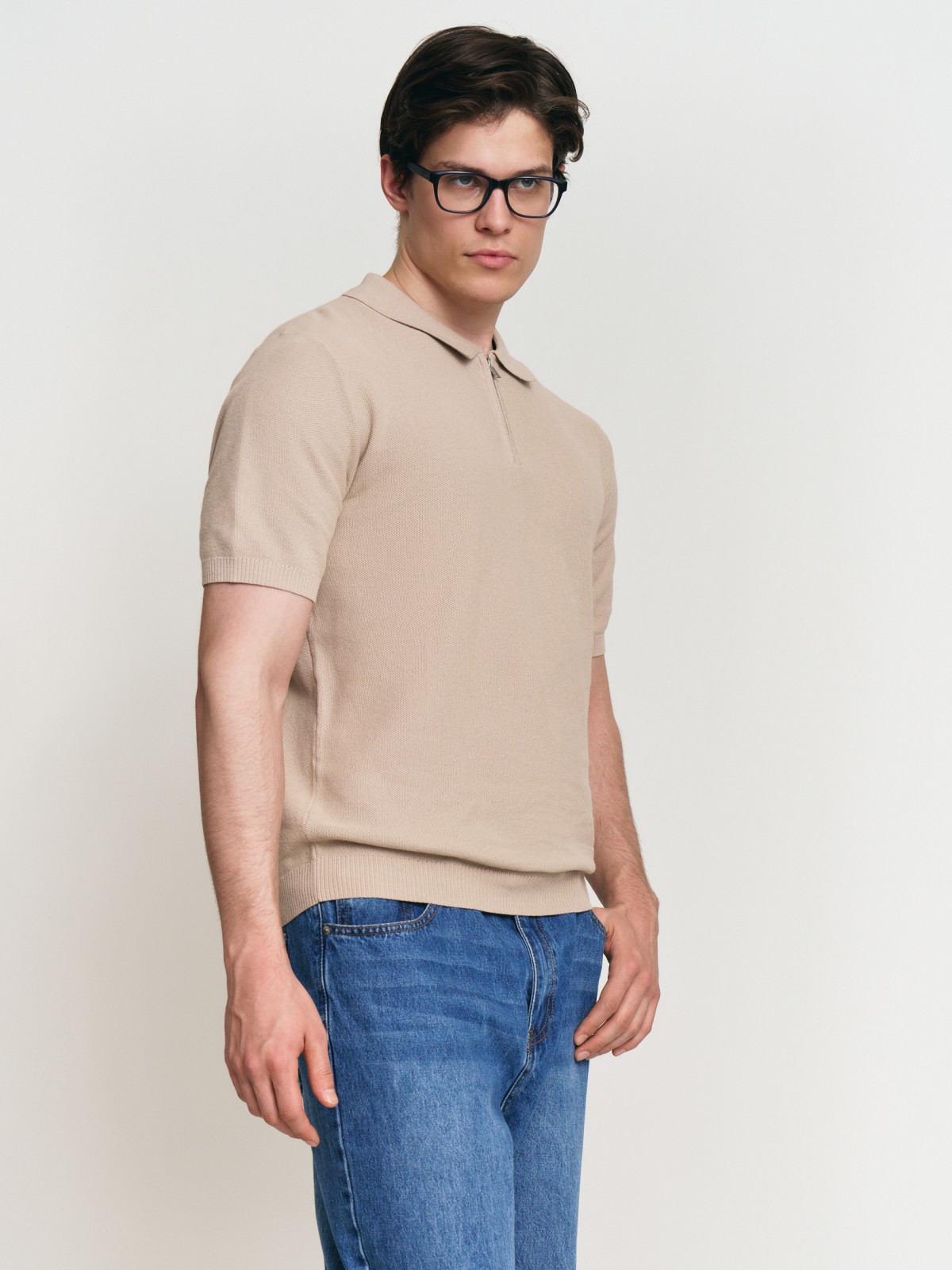 Трикотажный джемпер поло из хлопка с коротким рукавом