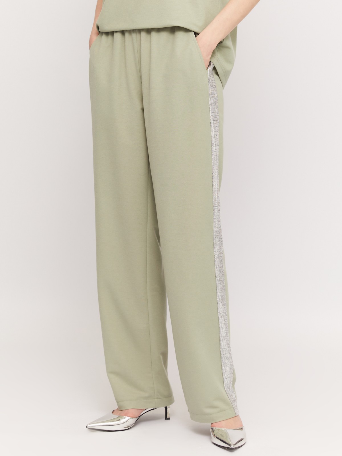 Трикотажные брюки-джоггеры с лампасами zolla 02424739Y023, цвет светло-зеленый, размер M - фото 2