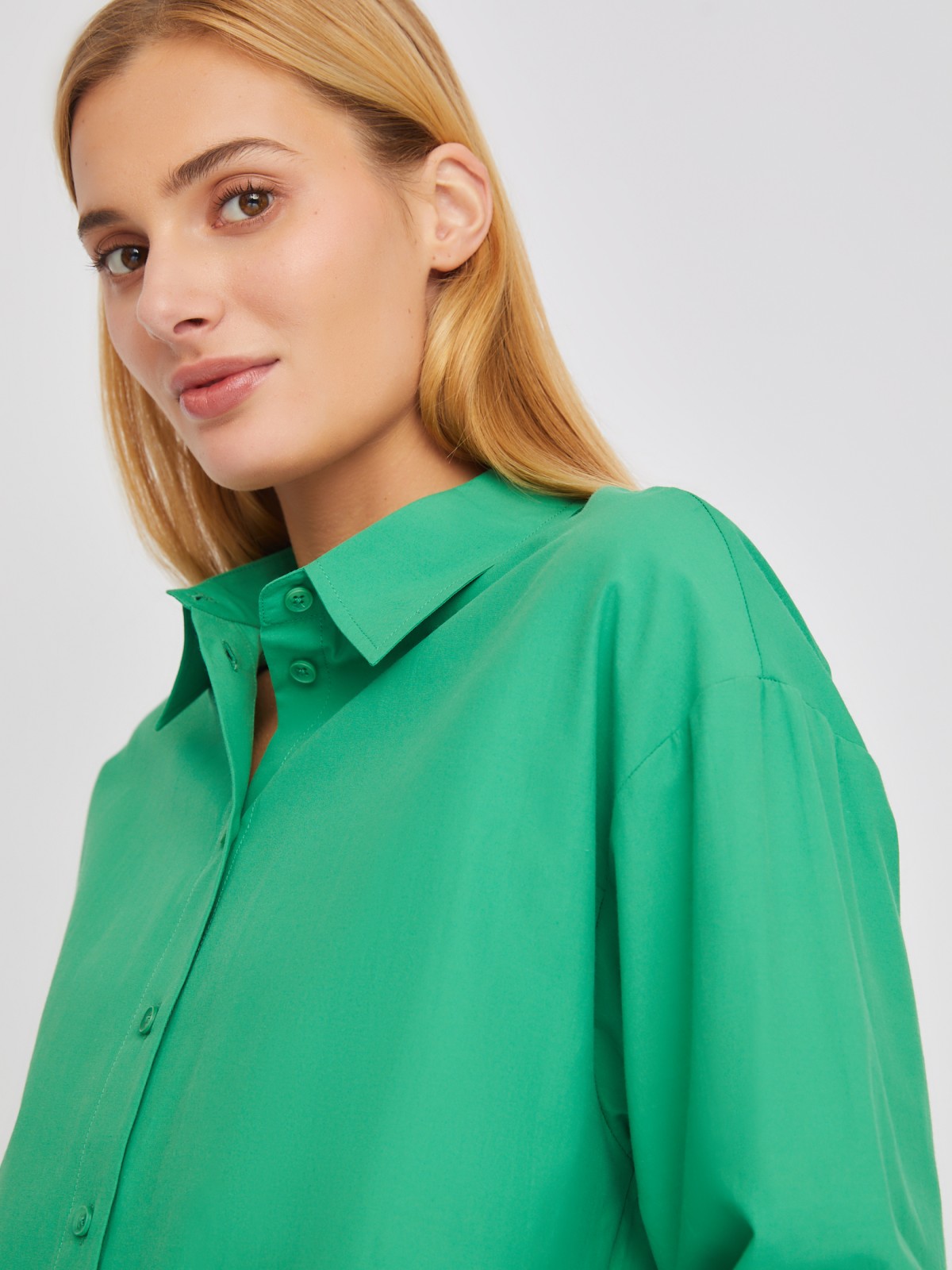Рубашка свободного силуэта с длинным рукавом zolla 02411117Y553, цвет зеленый, размер XS - фото 4