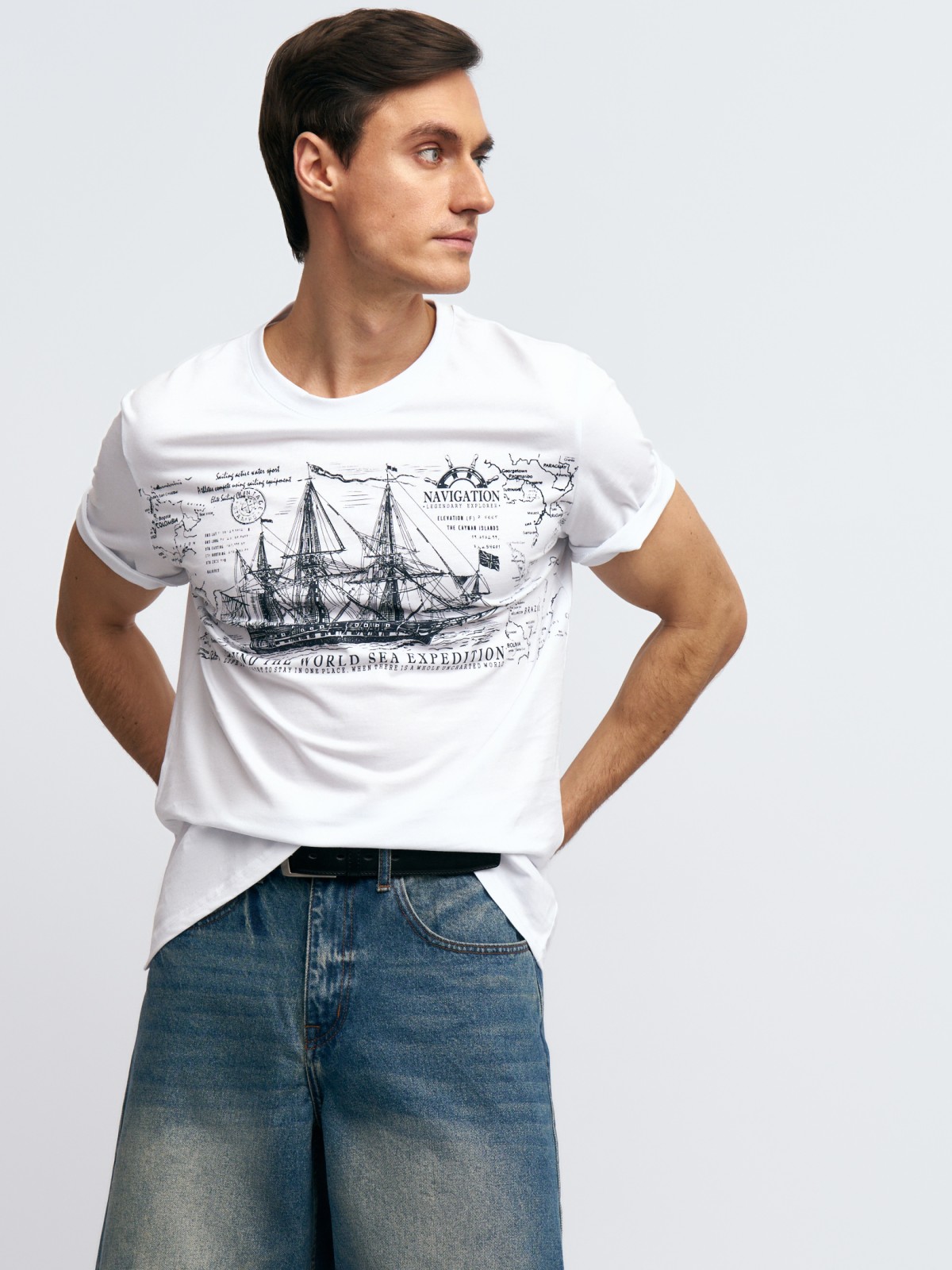 Футболка из хлопка с принтом в морском стиле