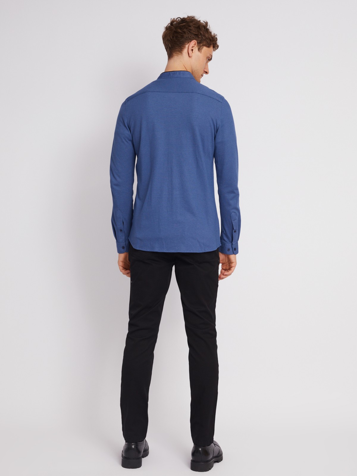 Офисная рубашка из хлопка с воротником-стойкой и длинным рукавом zolla 012322159071, цвет темно-синий, размер M - фото 6