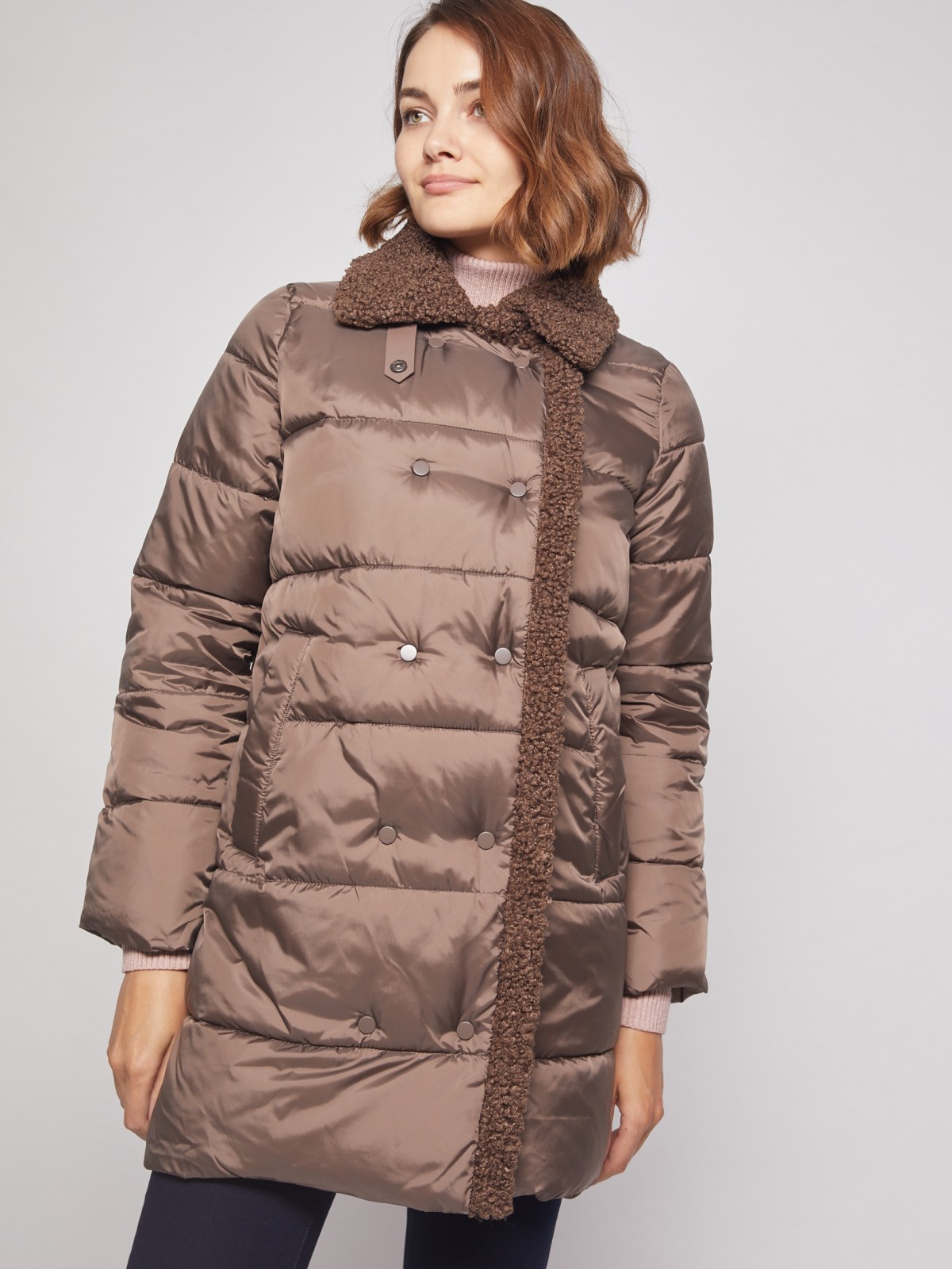 Утеплённое пальто с искусственным мехом zolla 021335239174, цвет коричневый, размер XS - фото 5