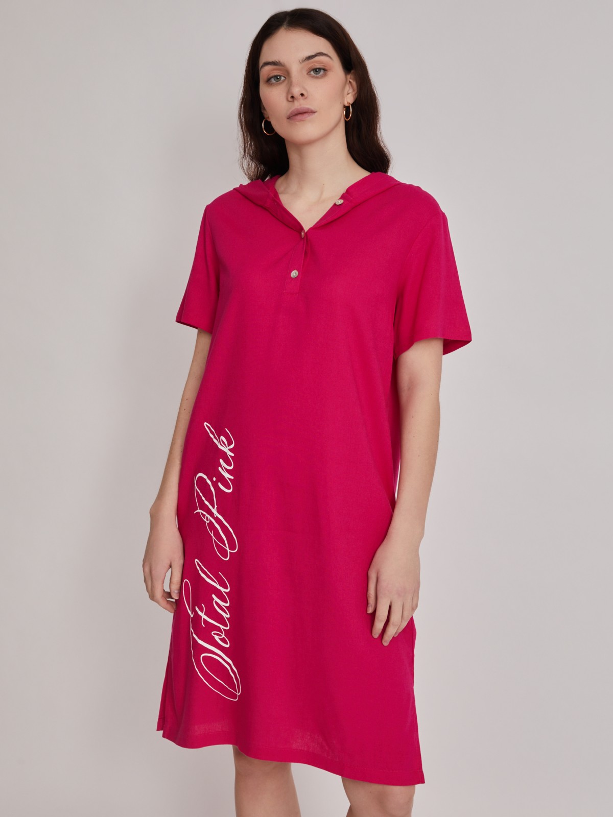 Платье-футболка из льна с капюшоном zolla 223238262101, цвет фуксия, размер XS - фото 4