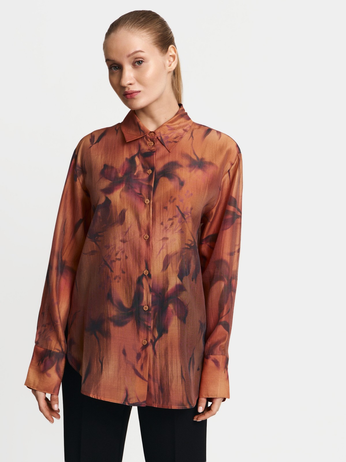 Свободная рубашка из органзы с принтом