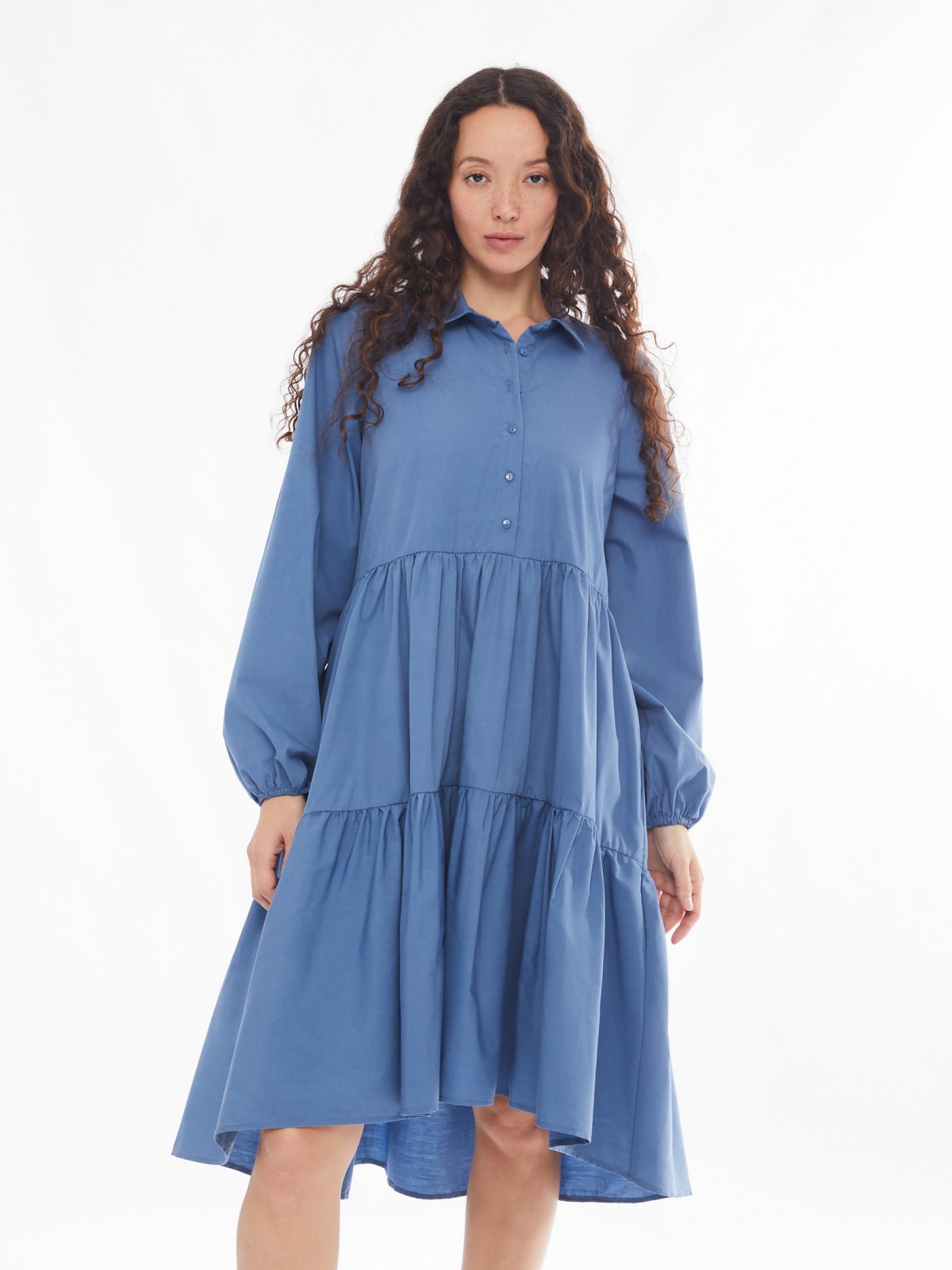 Ярусное платье-рубашка с длинным рукавом zolla 02413827Z043, цвет голубой, размер XS