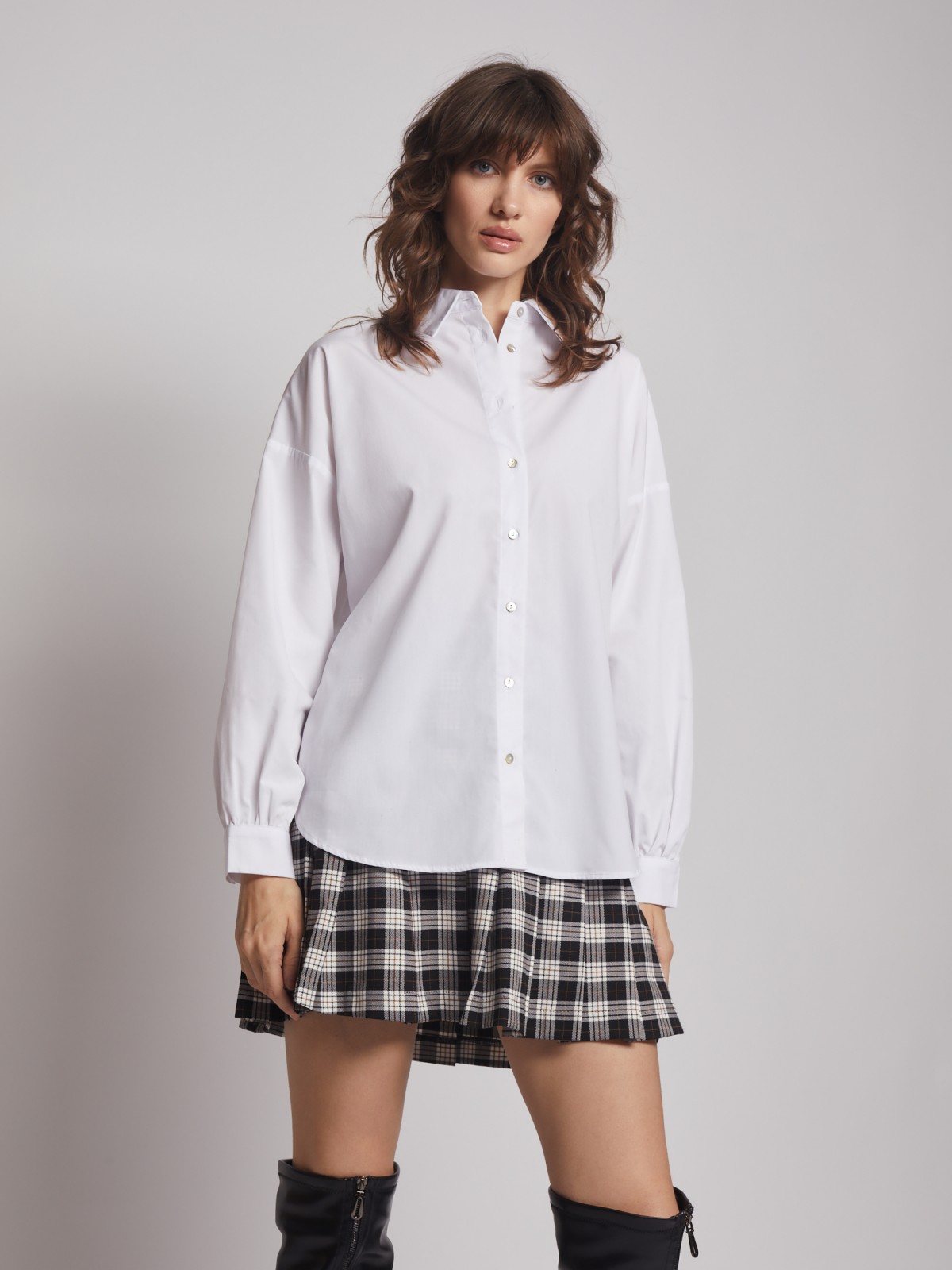 Рубашка оверсайз с длинным рукавом zolla 02312117Y023, цвет белый, размер XXS - фото 1