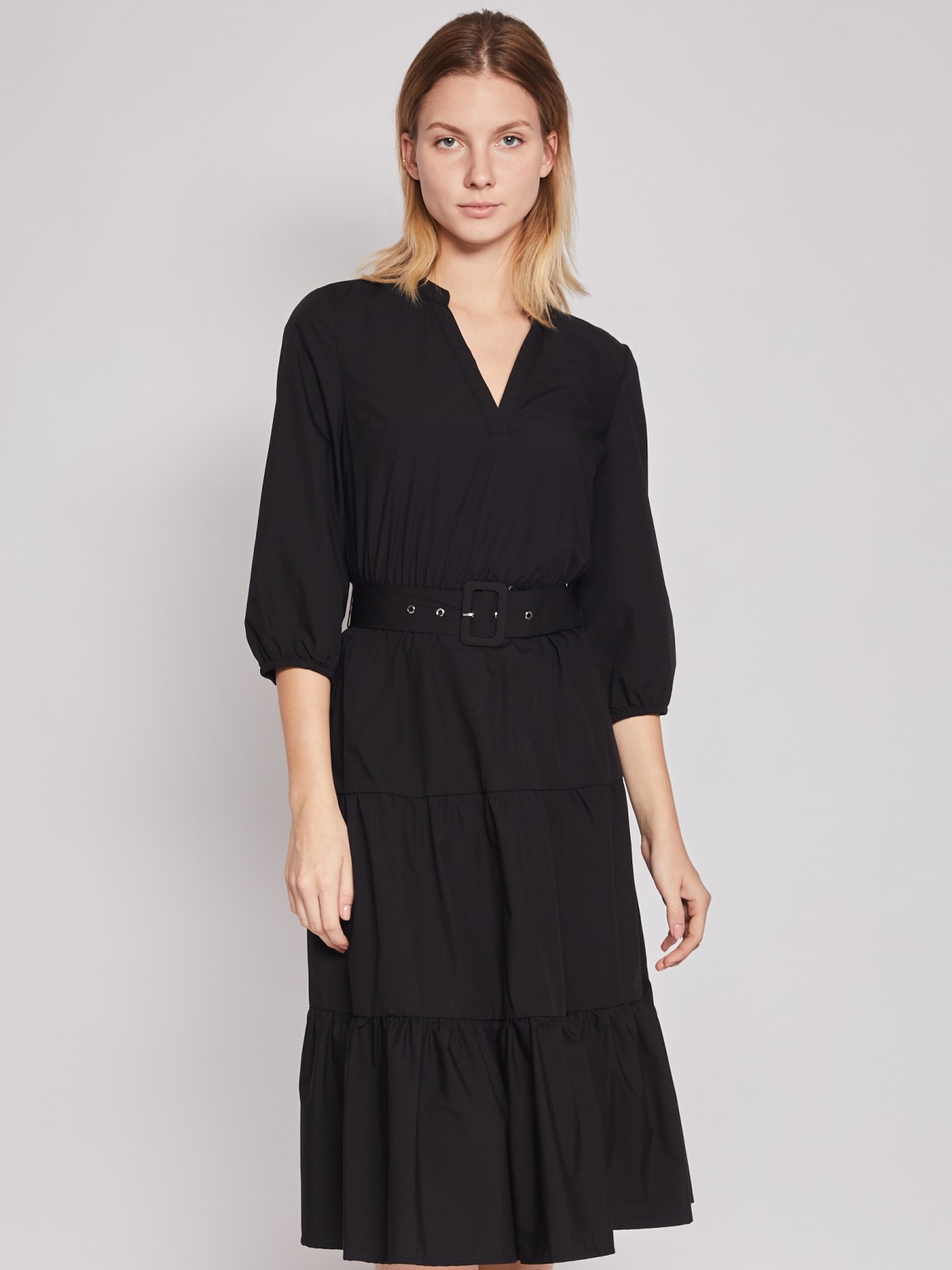Ярусное платье с поясом zolla 222138291143, цвет черный, размер XS - фото 3