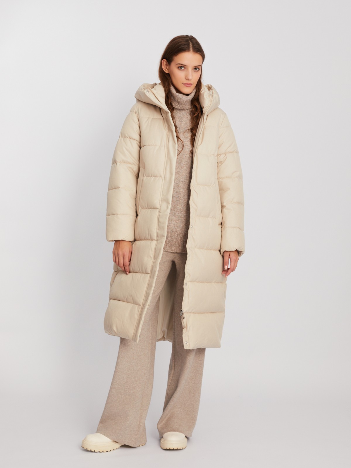 Тёплая длинная куртка-пальто с капюшоном zolla 02342520L044, цвет молоко, размер XS - фото 2