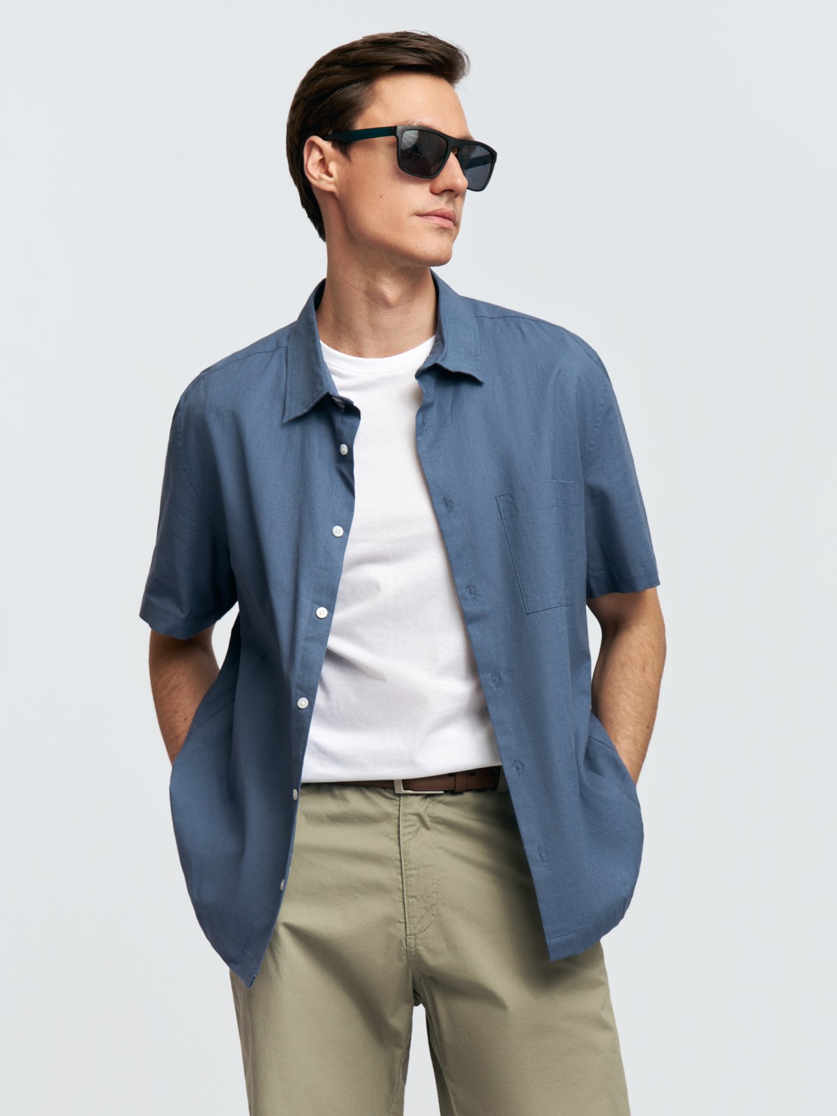 Льняная рубашка с коротким рукавом