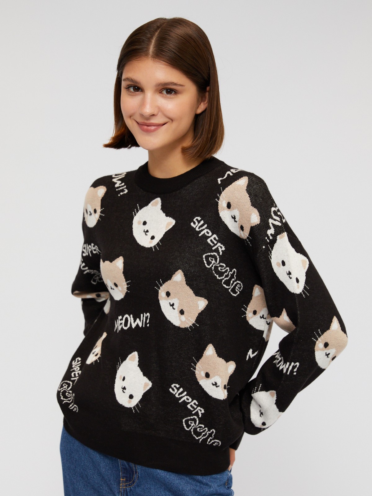 Трикотажный джемпер с котятами