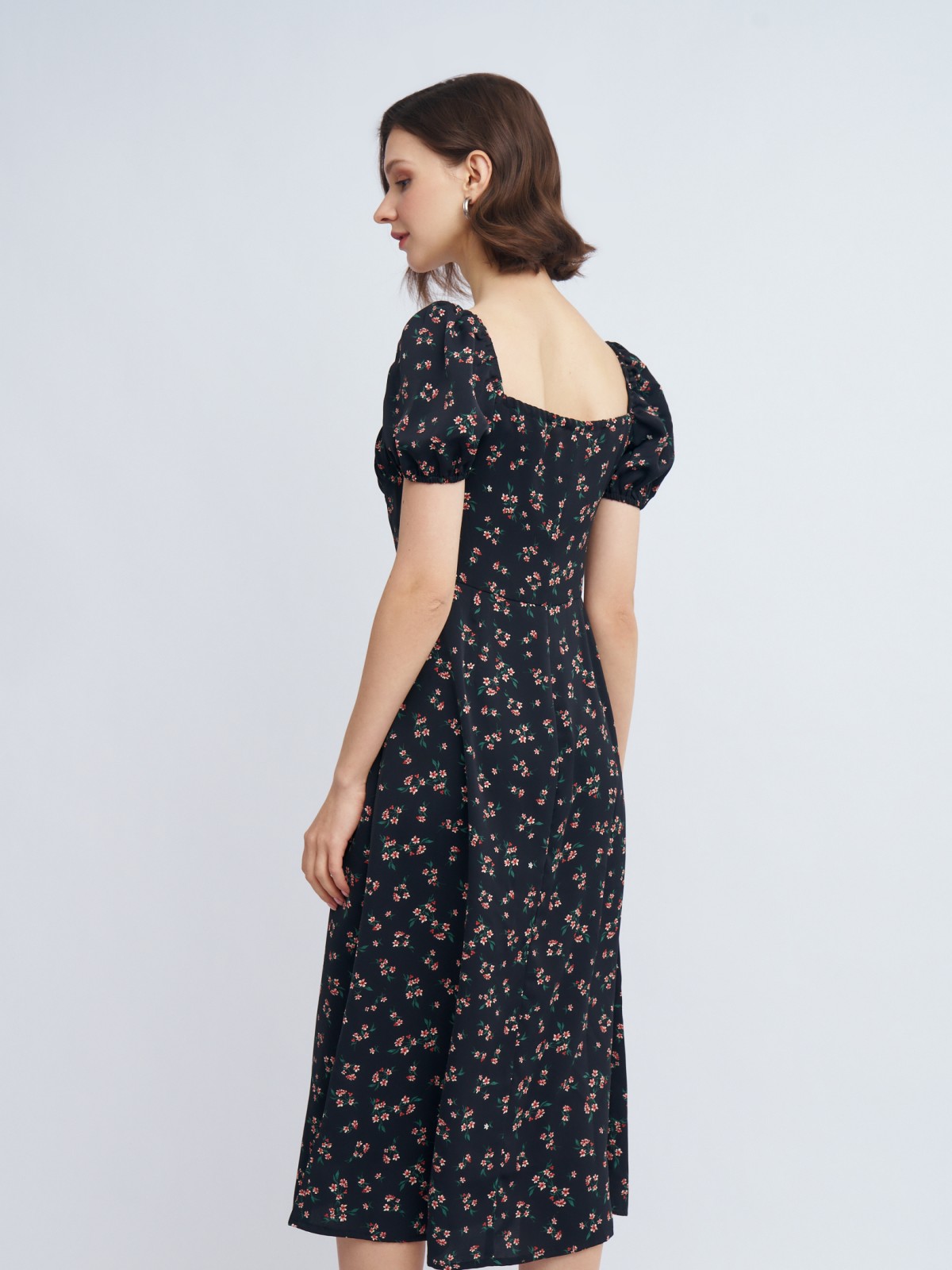Платье миди с разрезом и цветочным принтом