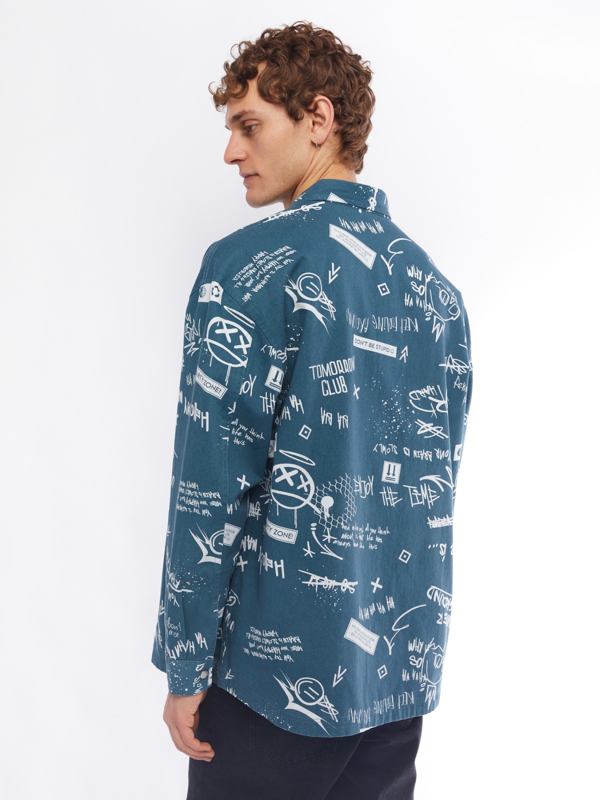 Куртка-рубашка из хлопка с длинным рукавом и принтом zolla 01412217Y043, цвет бирюзовый, размер S - фото 5