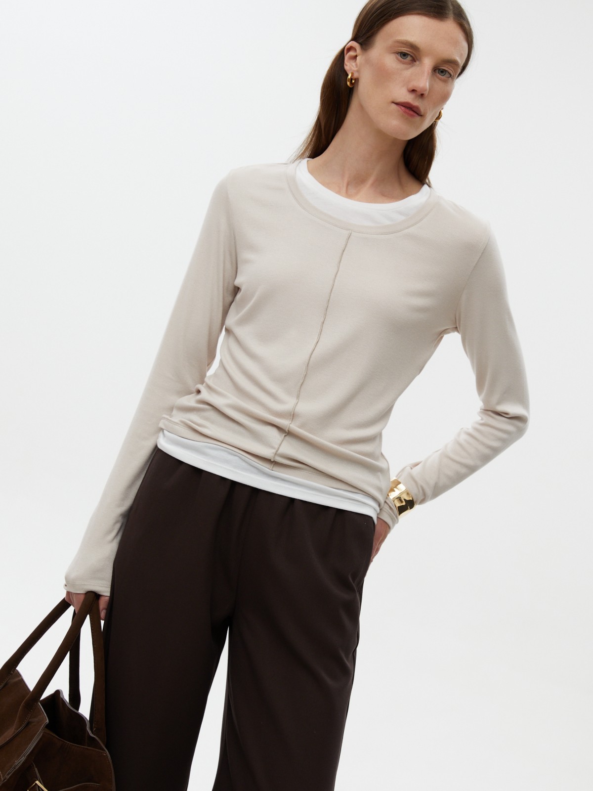 Лонгслив из вискозы с фальш-декором