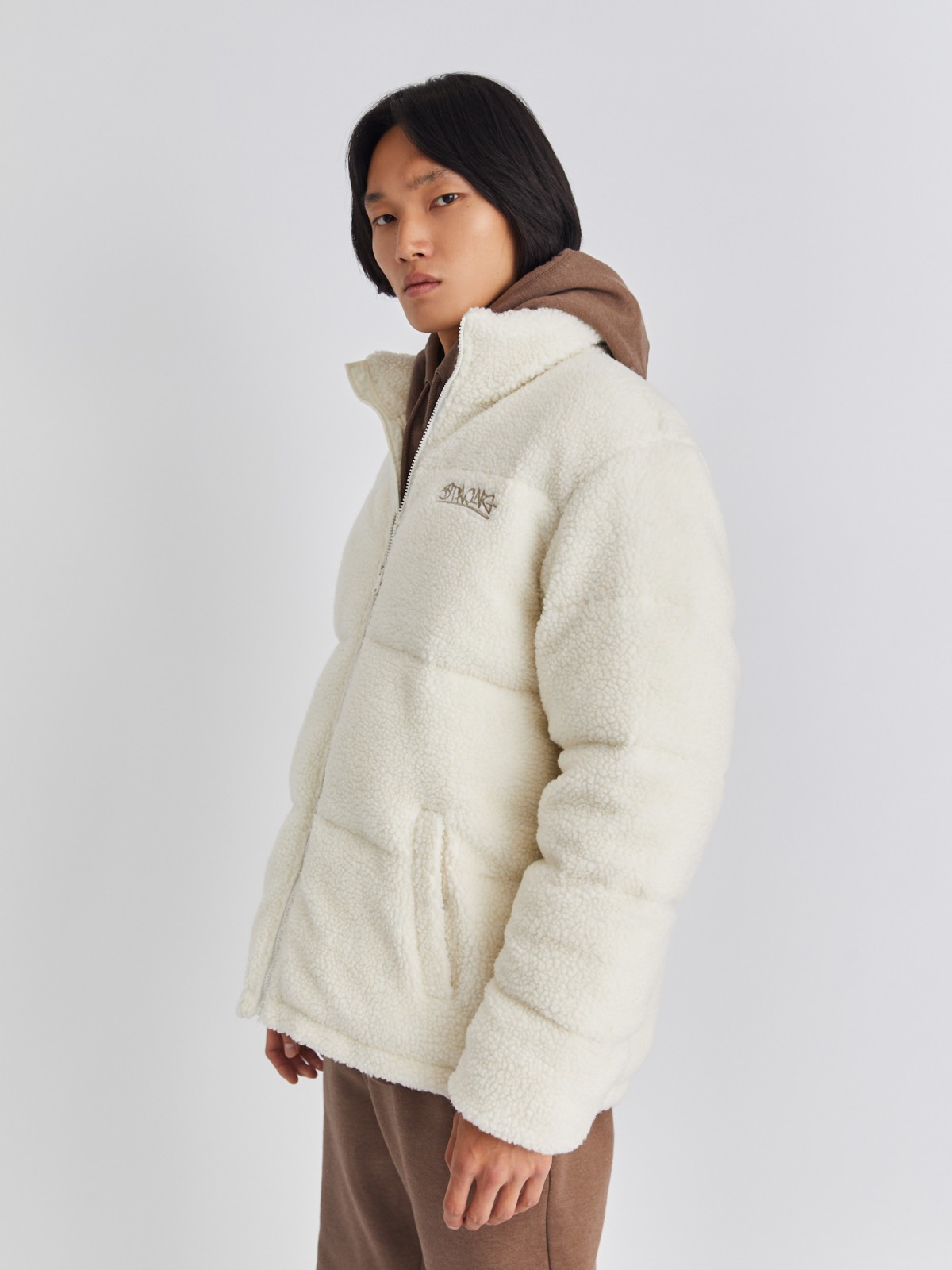 Тёплая куртка из экомеха с воротником-стойкой zolla 013425502024, цвет молоко, размер S/M - фото 4
