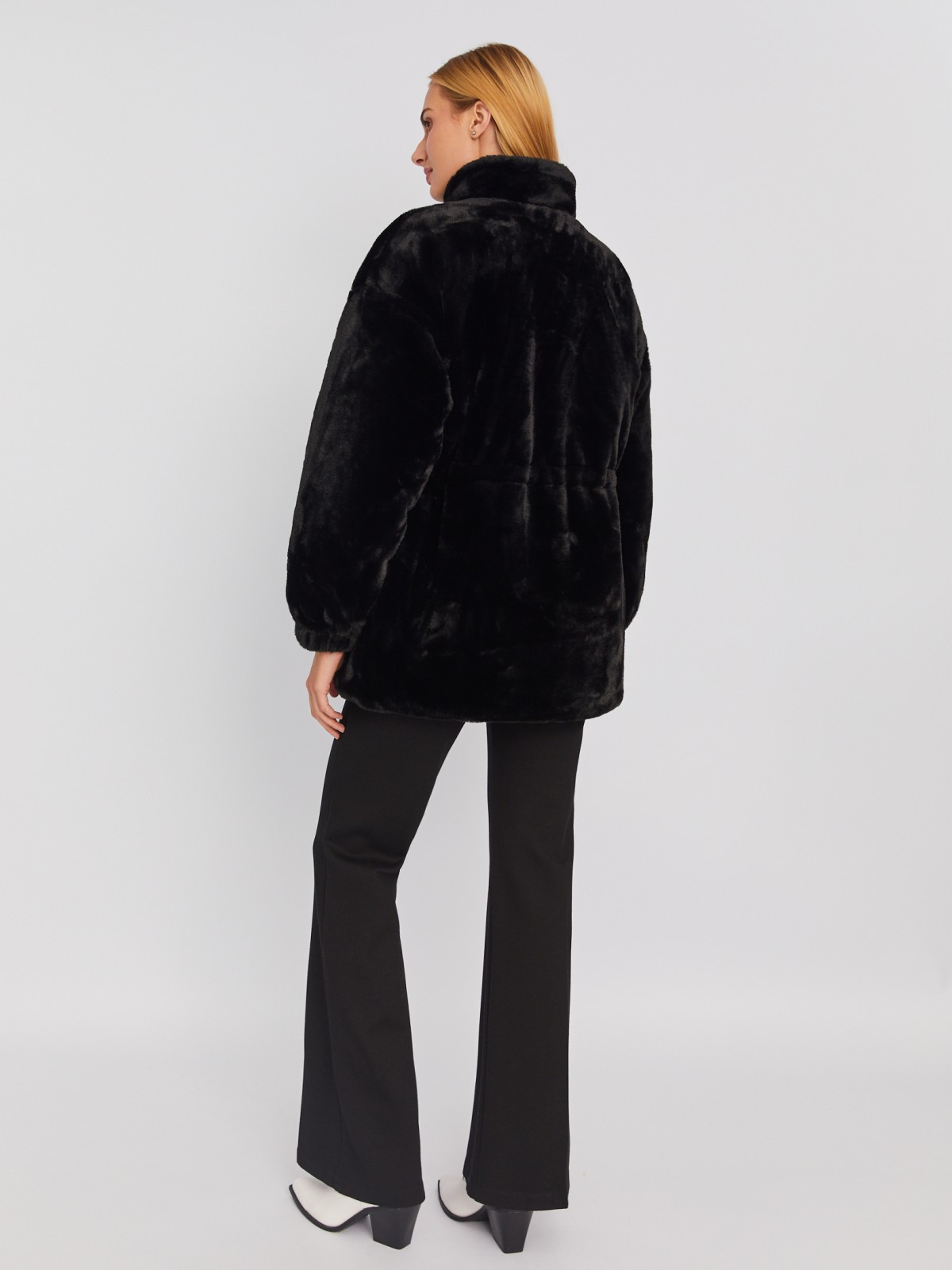 Тёплая куртка-шуба из искусственного меха на синтепоне с регулируемой талией zolla 023335550104, цвет черный, размер S - фото 6