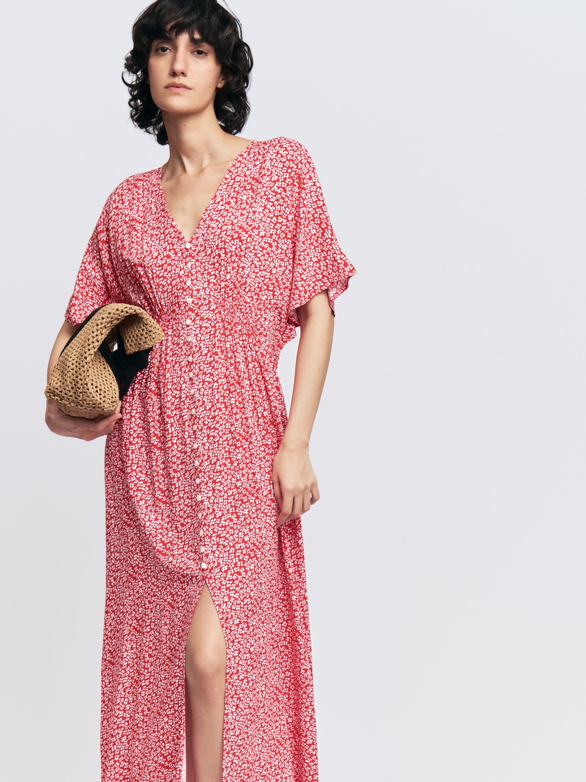 Платье из вискозы с цветочным принтом и драпировкой