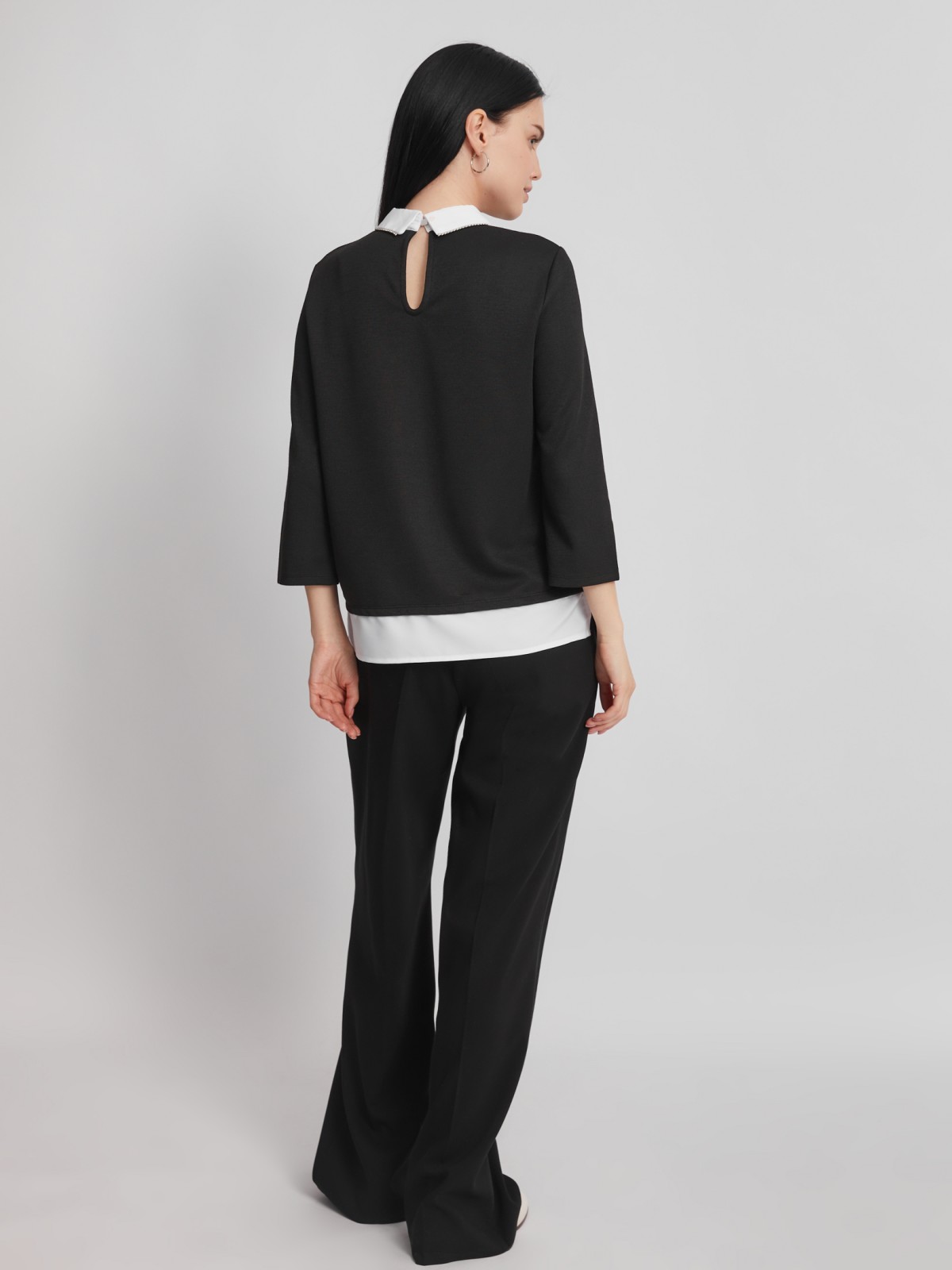 Комбинированный джемпер с блузкой zolla 023313713053, цвет черный, размер M - фото 6
