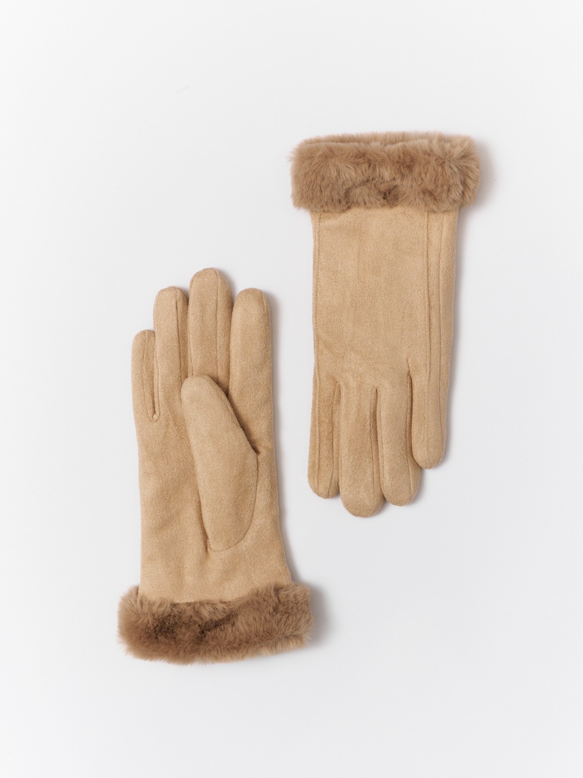 Тёплые перчатки с опушкой и подкладкой из экомеха