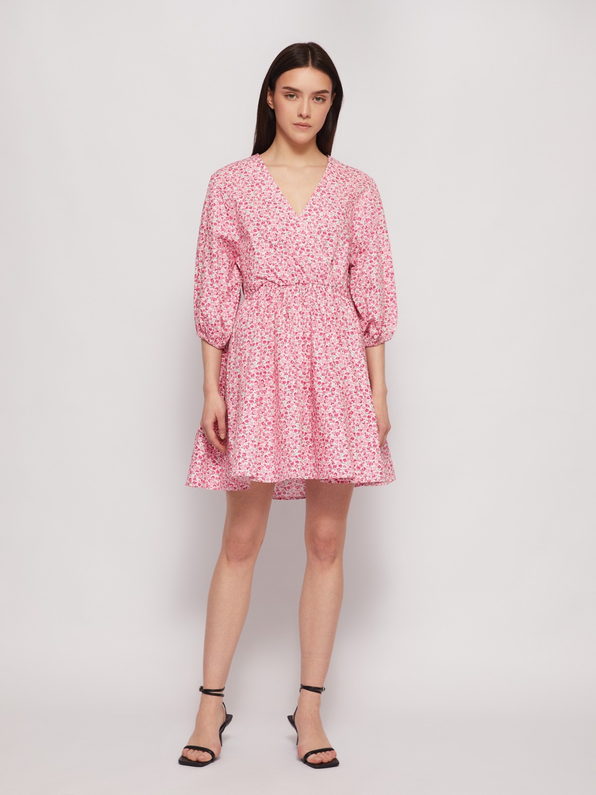 Платье мини из хлопка на резинке zolla 024228259023, цвет розовый, размер XS - фото 2