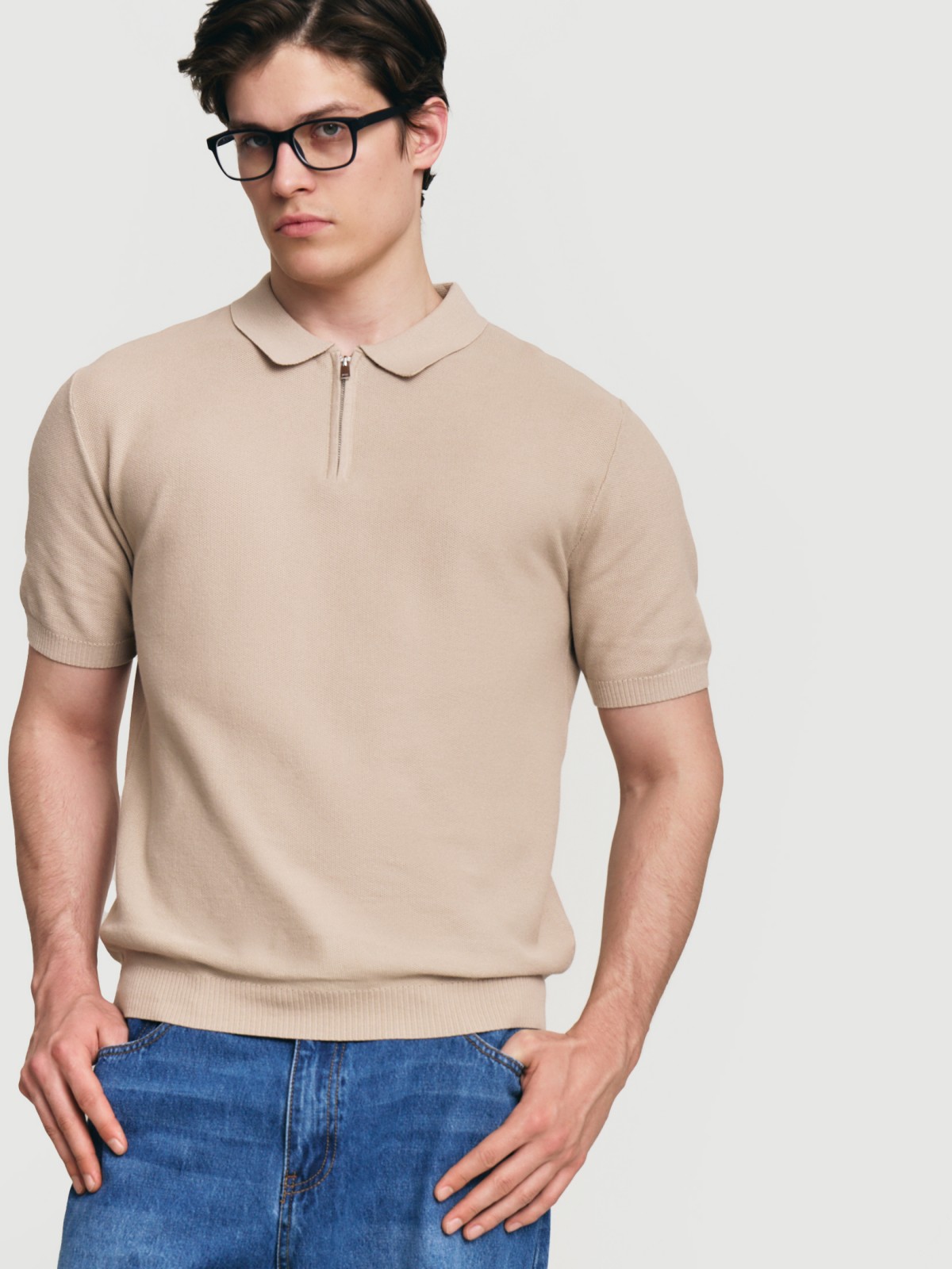 Трикотажный джемпер поло из хлопка с коротким рукавом