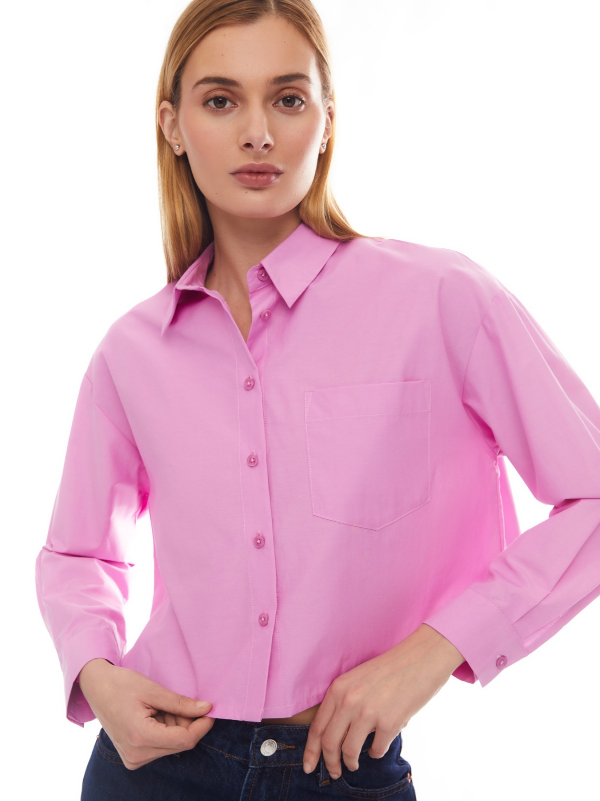 Рубашка укороченного силуэта с длинным рукавом zolla 024131159153, цвет белый, размер XS